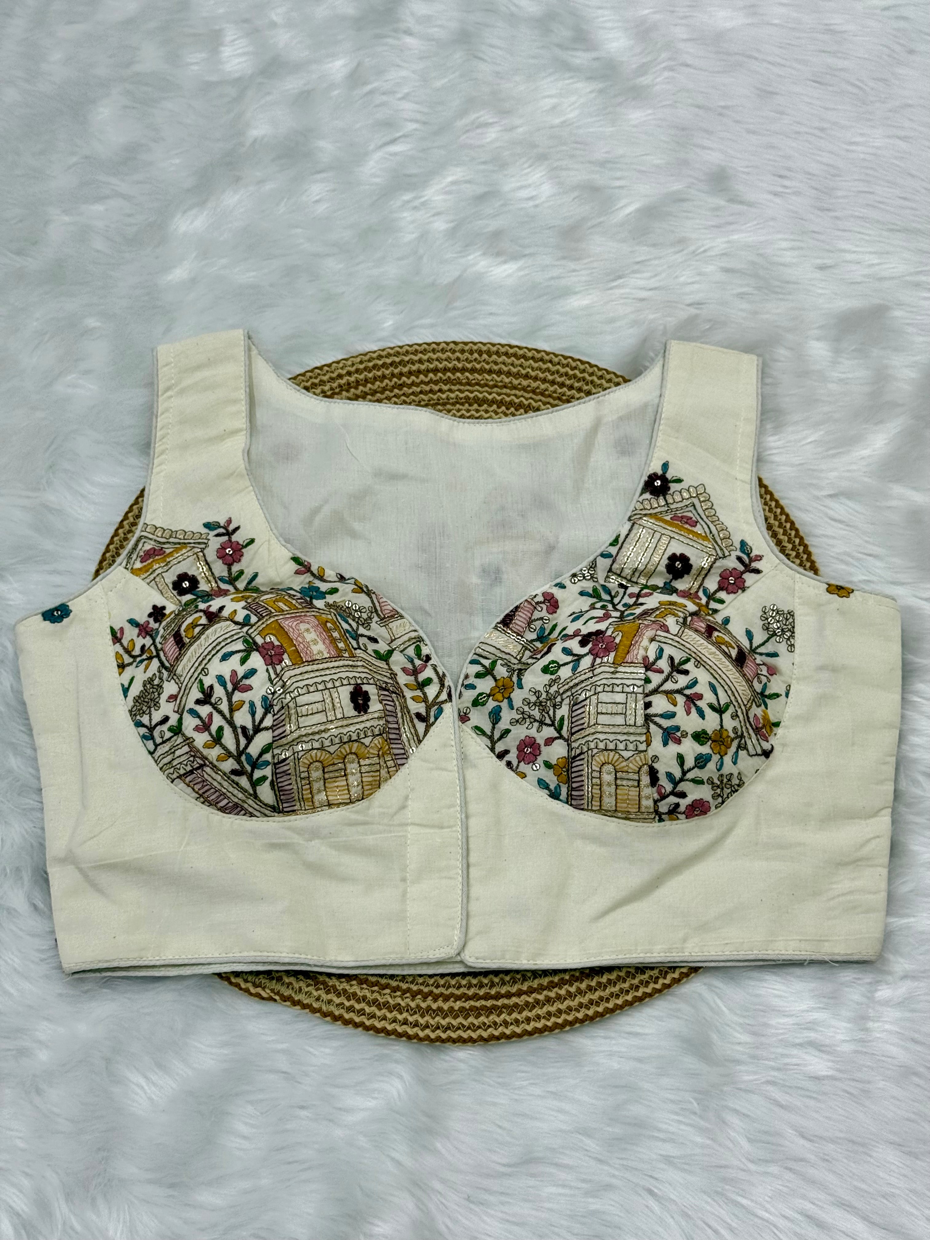 DESIGNER EMBRO-SEQUIN WORK BLOUSE - OFF WHITE
