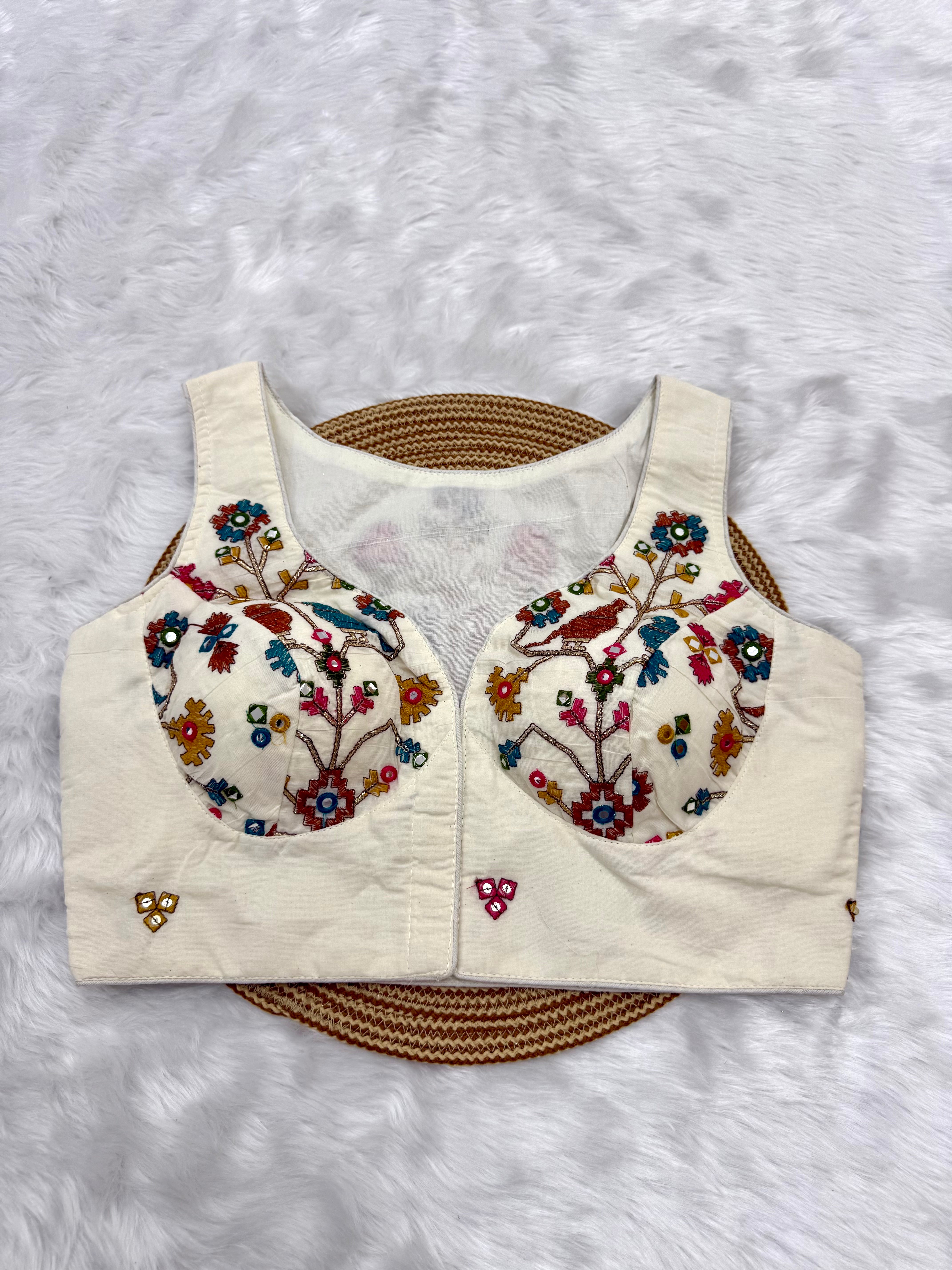 DESIGNER EMBRO-SEQUIN WORK BLOUSE - OFF WHITE