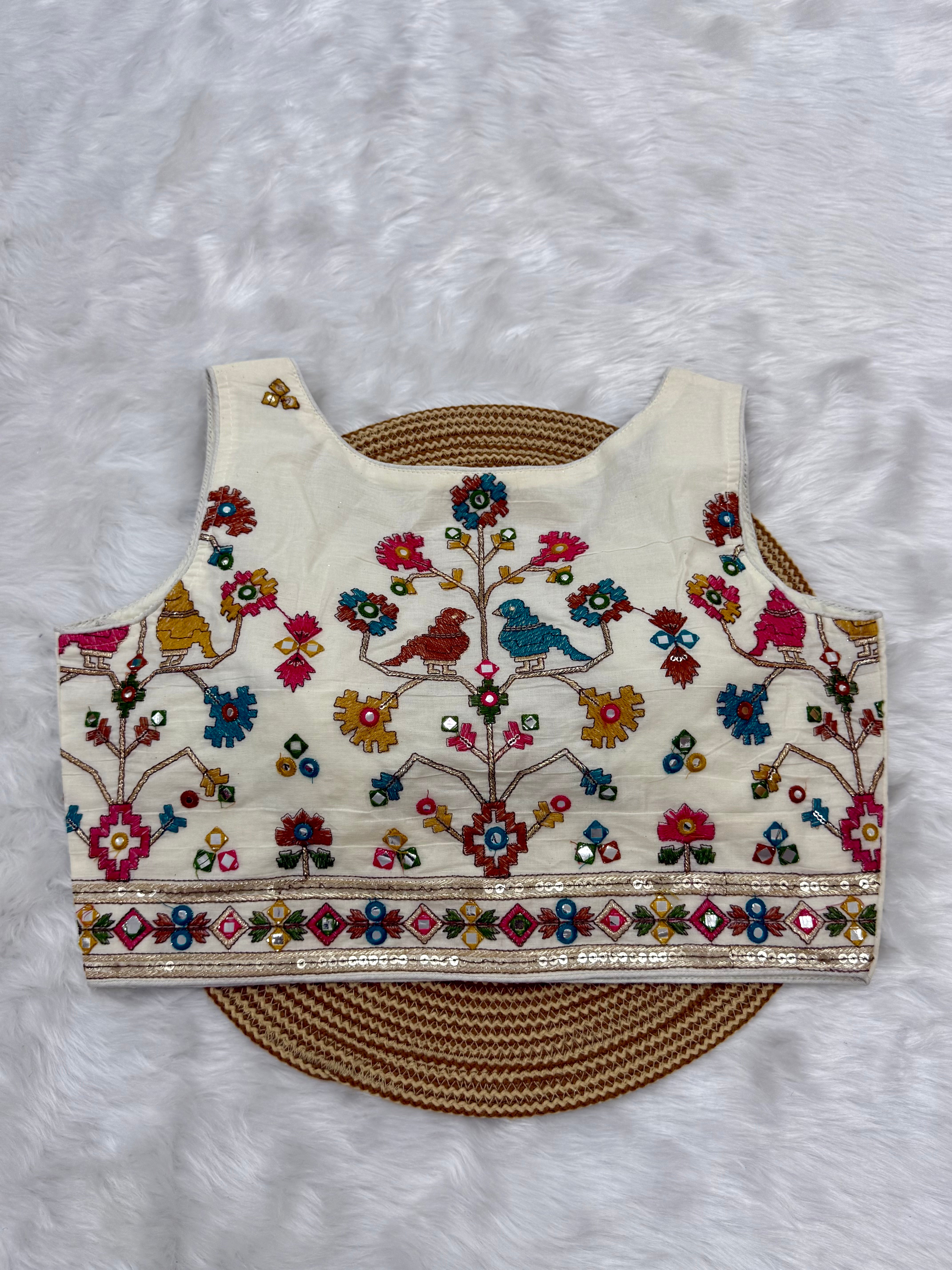 DESIGNER EMBRO-SEQUIN WORK BLOUSE - OFF WHITE