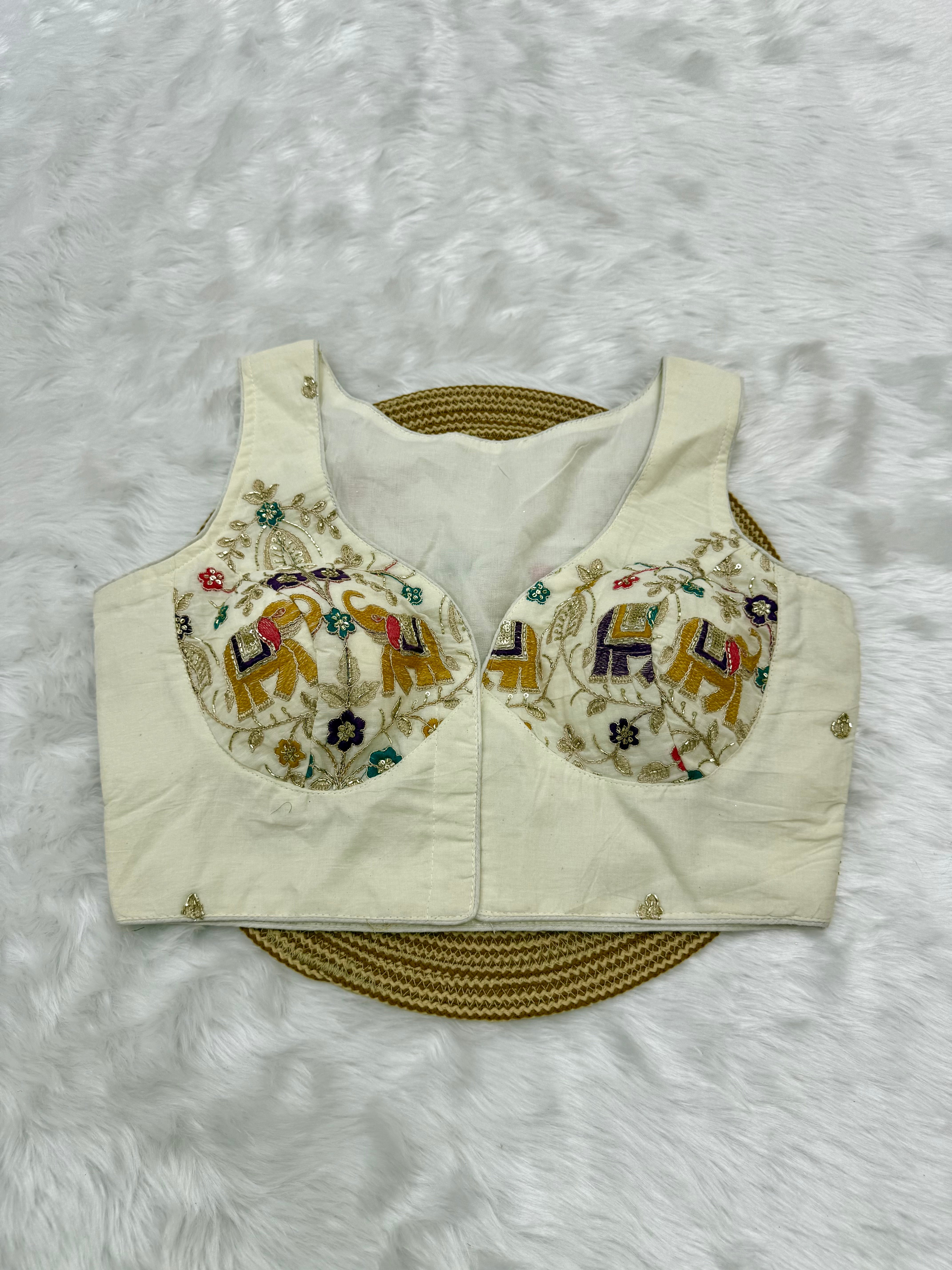 DESIGNER EMBRO-SEQUIN WORK BLOUSE - OFF WHITE
