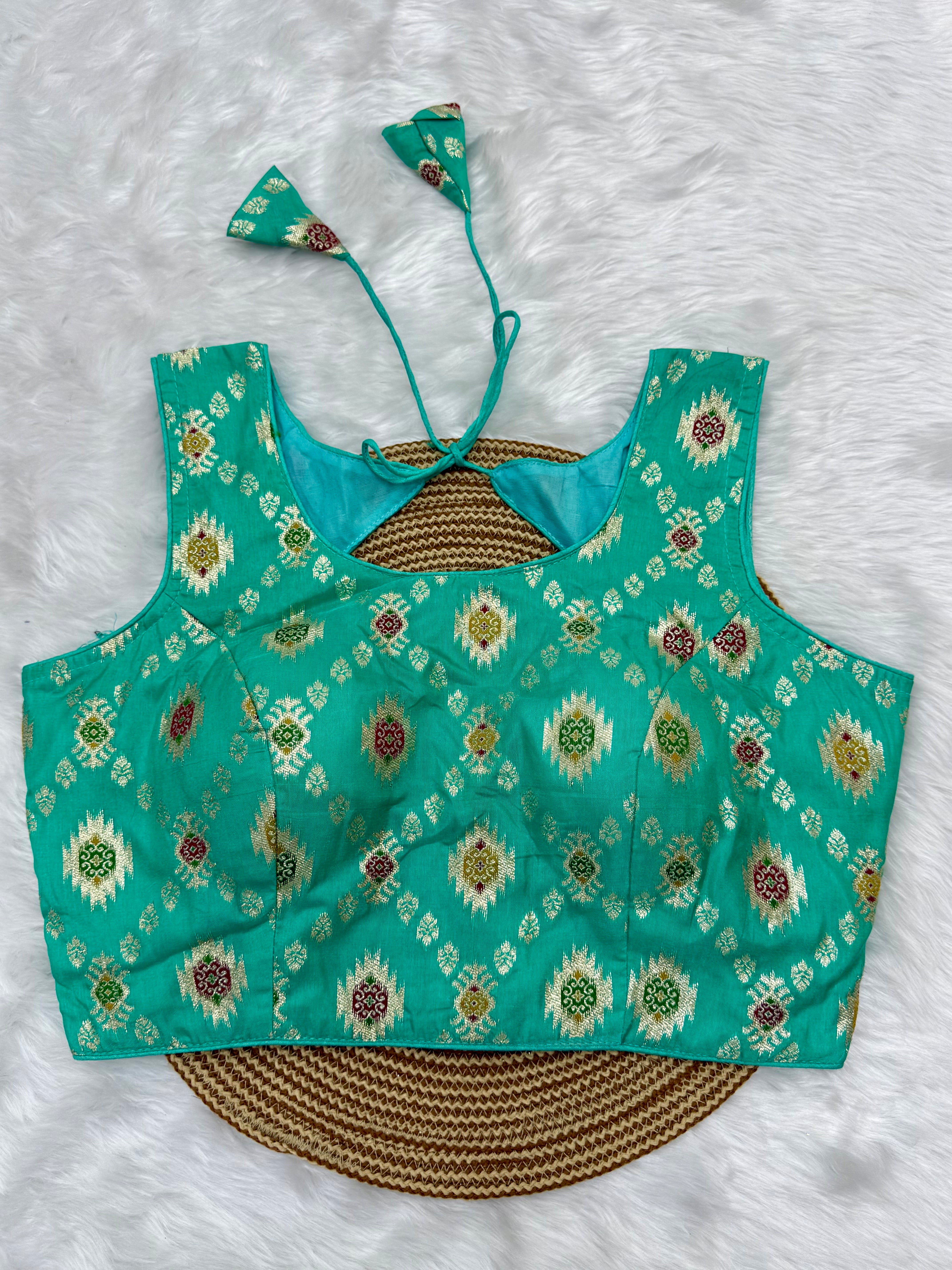 BANARASI BROCADE SLEEVELESS BLOUSE - SEAFOAM