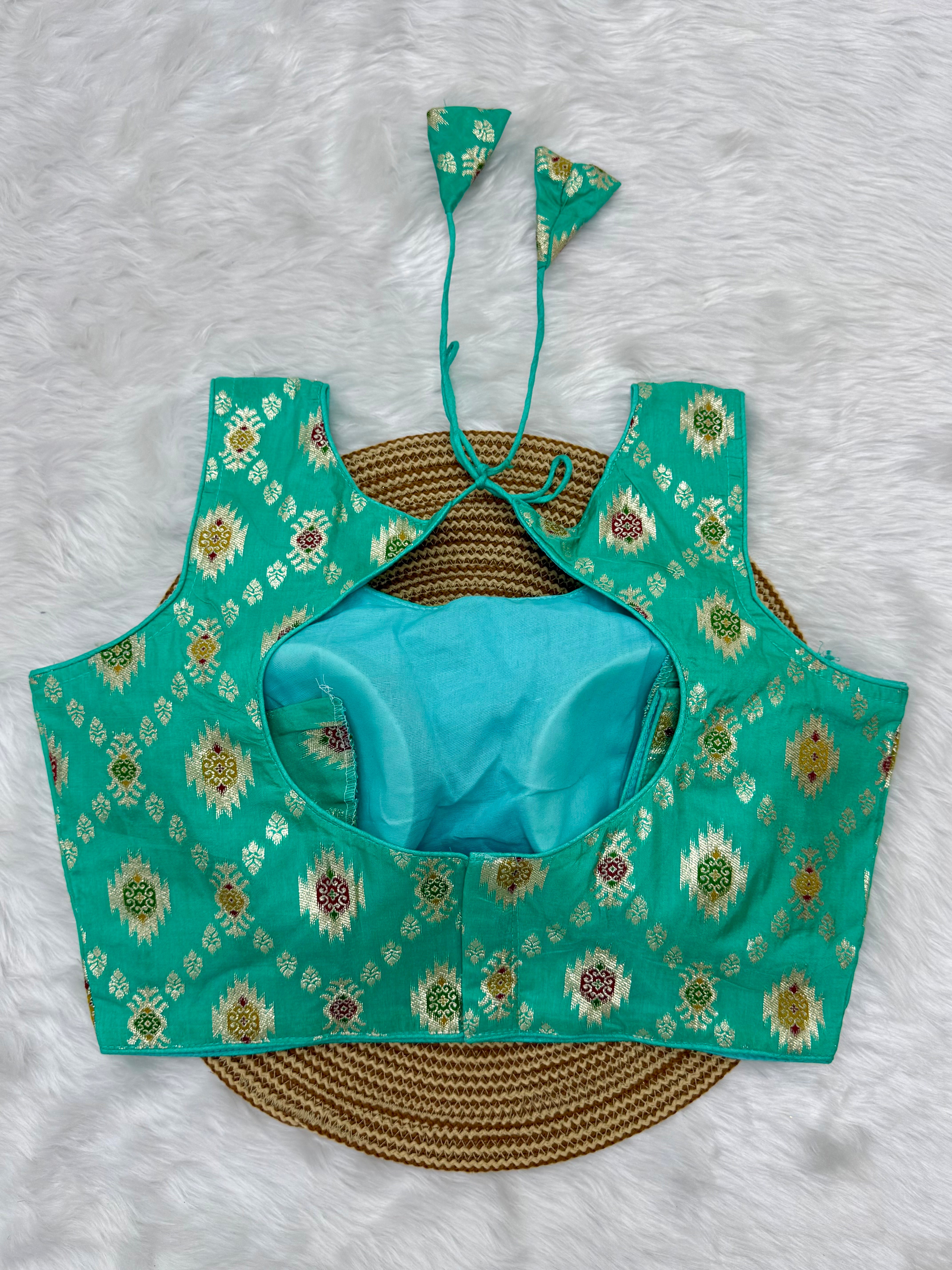 BANARASI BROCADE SLEEVELESS BLOUSE - SEAFOAM