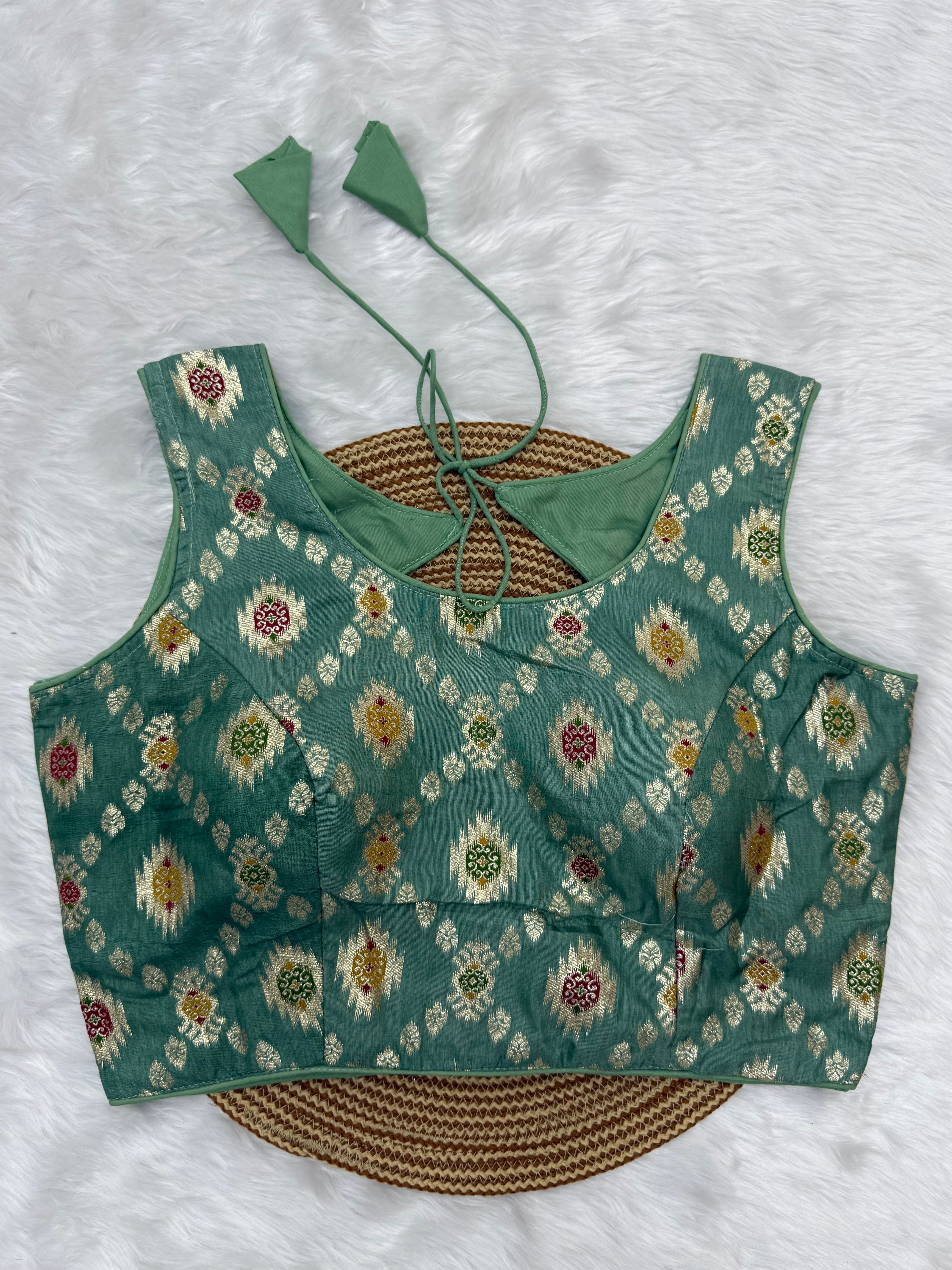 BANARASI BROCADE SLEEVELESS BLOUSE - ETON GREEN