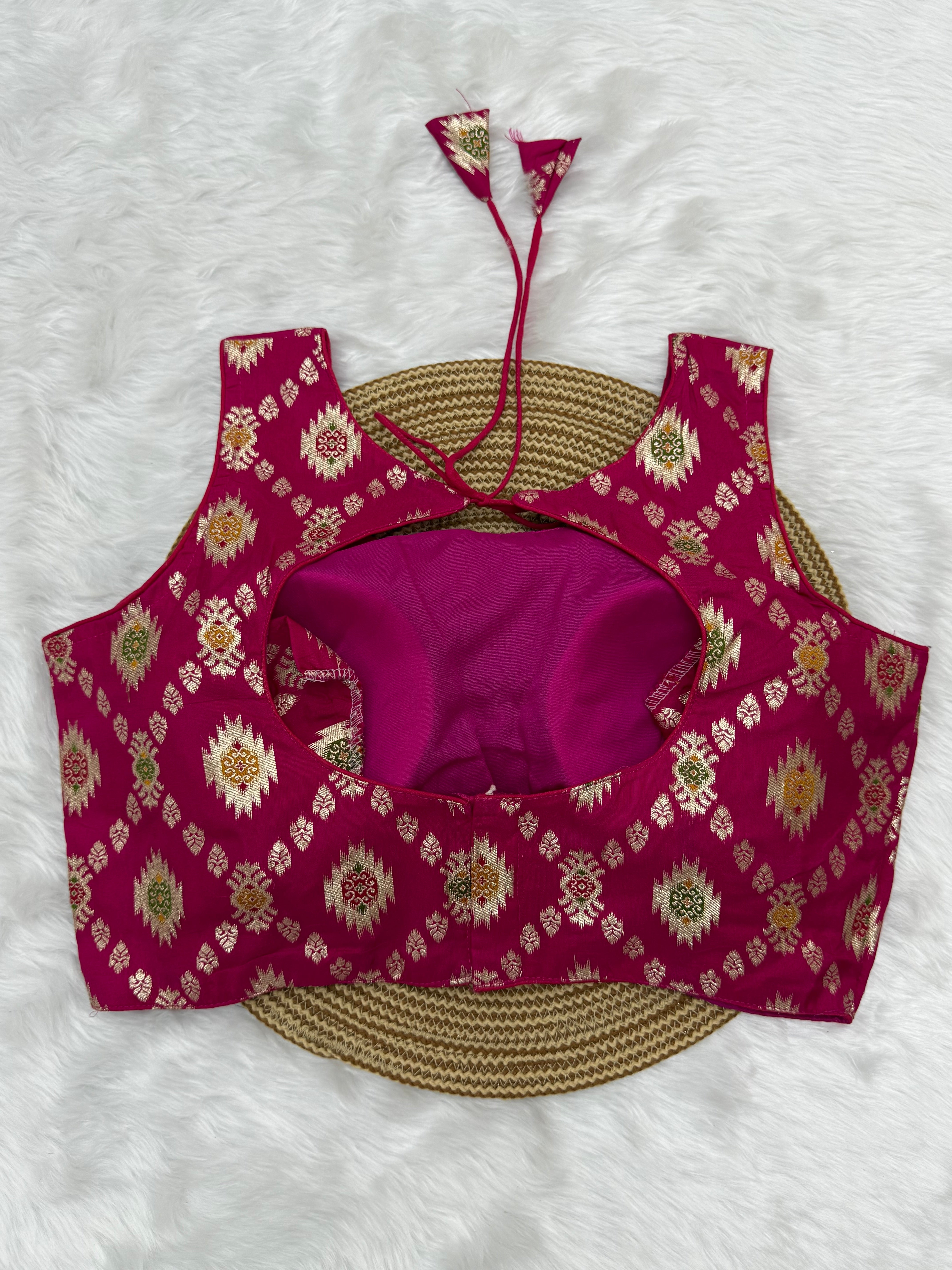 BANARASI BROCADE SLEEVELESS BLOUSE - PINK