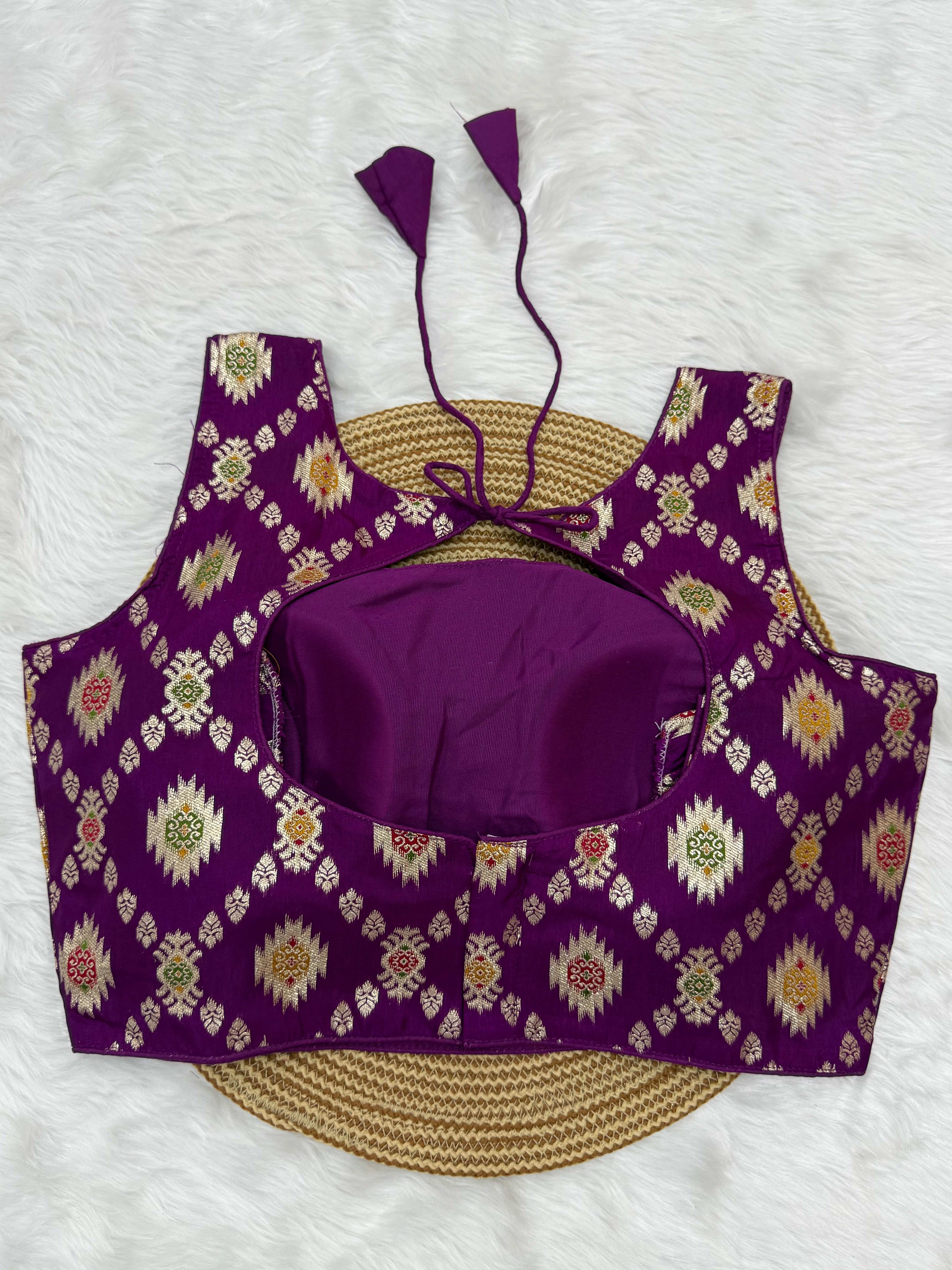 BANARASI BROCADE SLEEVELESS BLOUSE- EGGPLANT