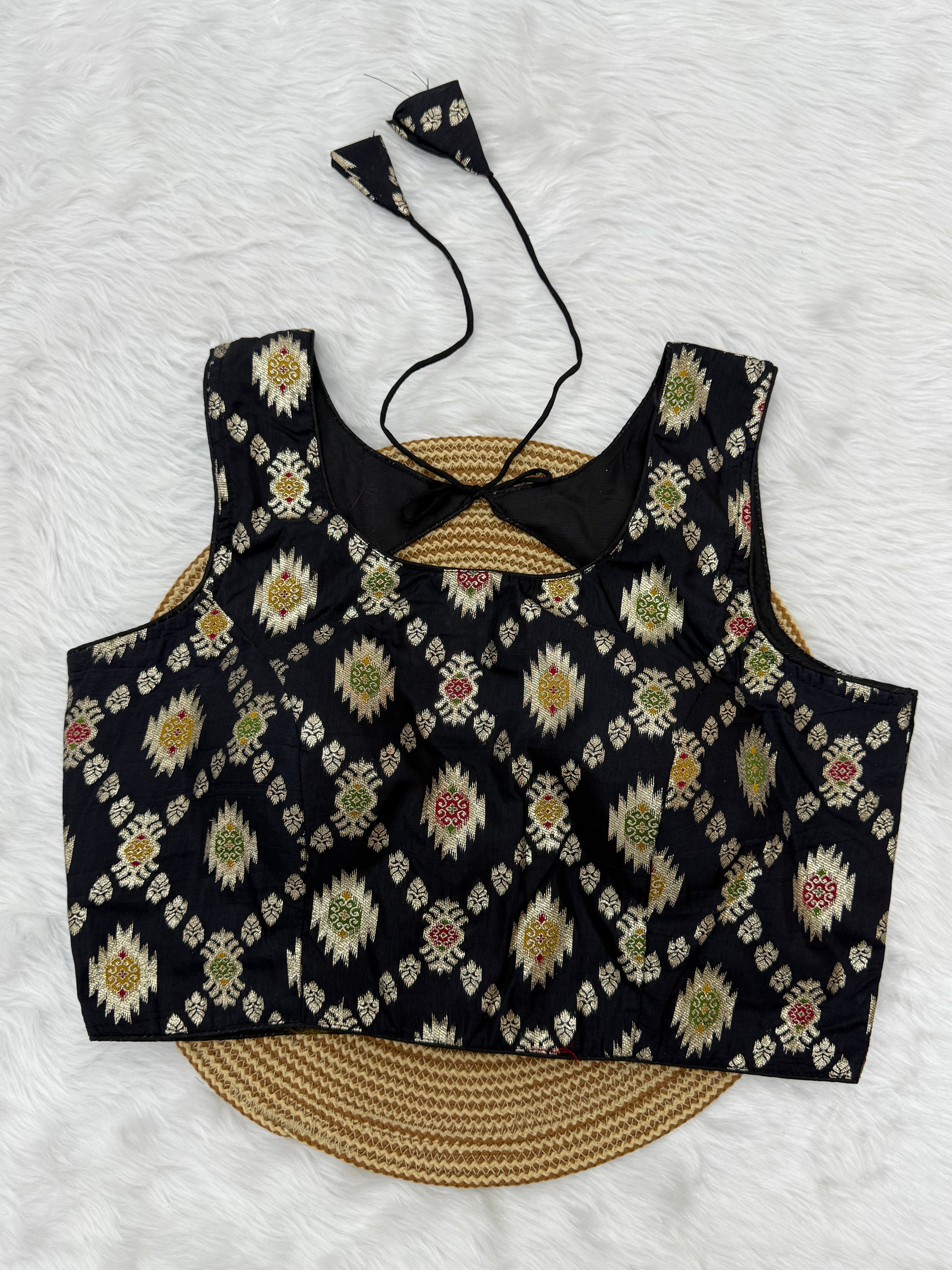 BANARASI BROCADE SLEEVELESS BLOUSE - BLACK