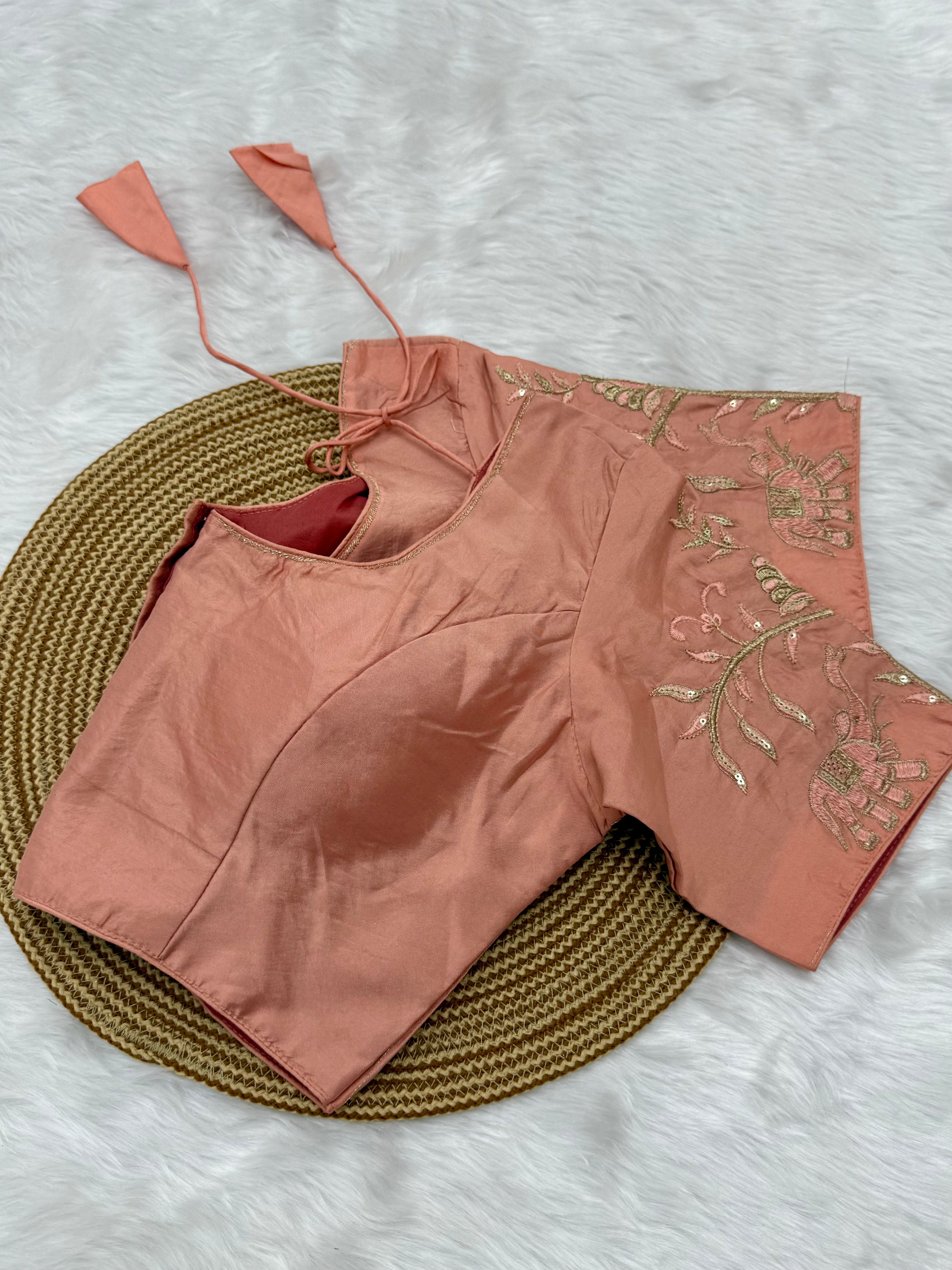 DESIGNER BUTTI WORK READY TO WEAR BLOUSE - PEACH