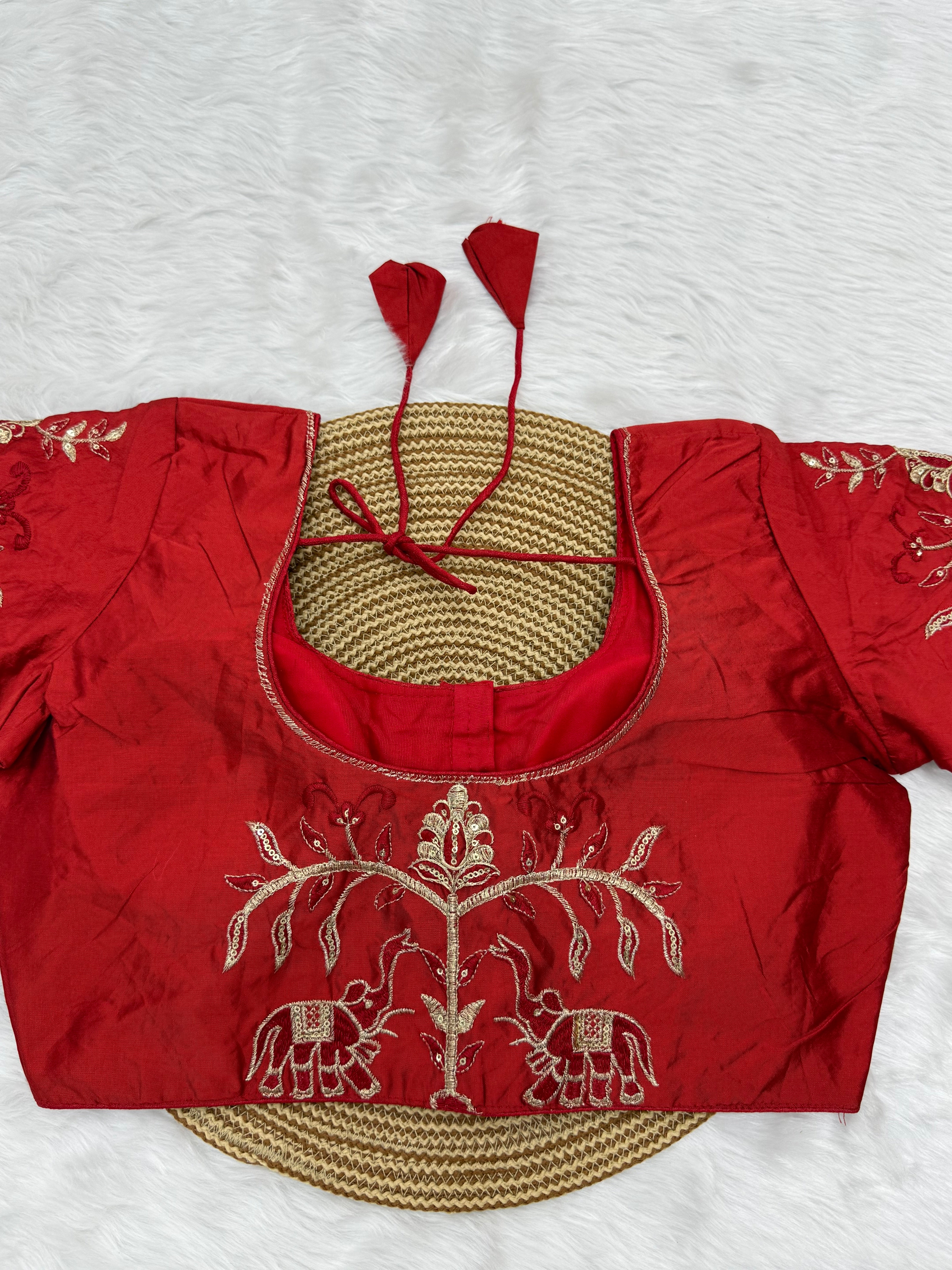 DESIGNER BUTTI WORK READY TO WEAR BLOUSE - RED