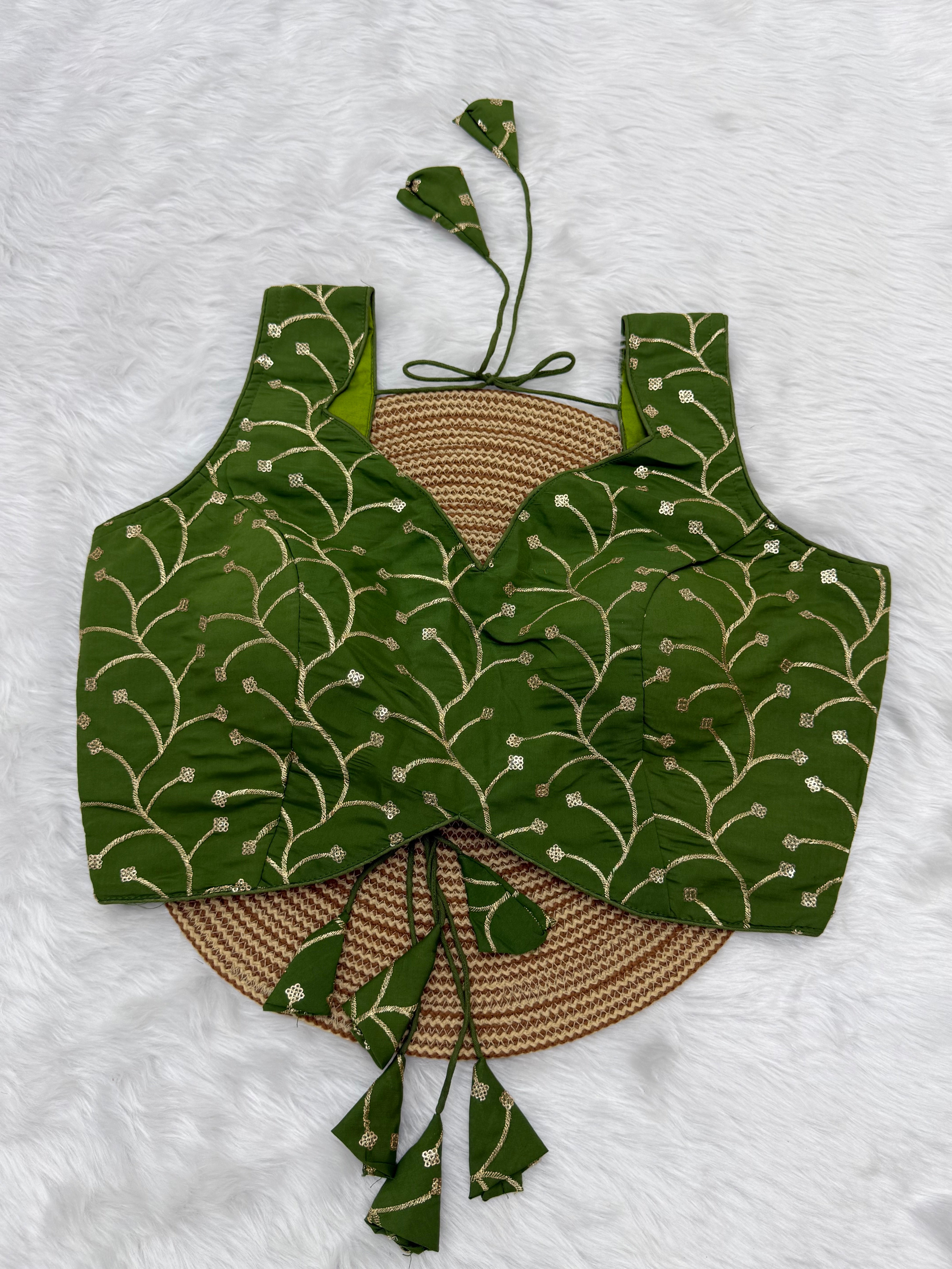 DESIGNER EMBRO-SEQUIN WORK SLEEVELESS  BLOUSE - GREEN
