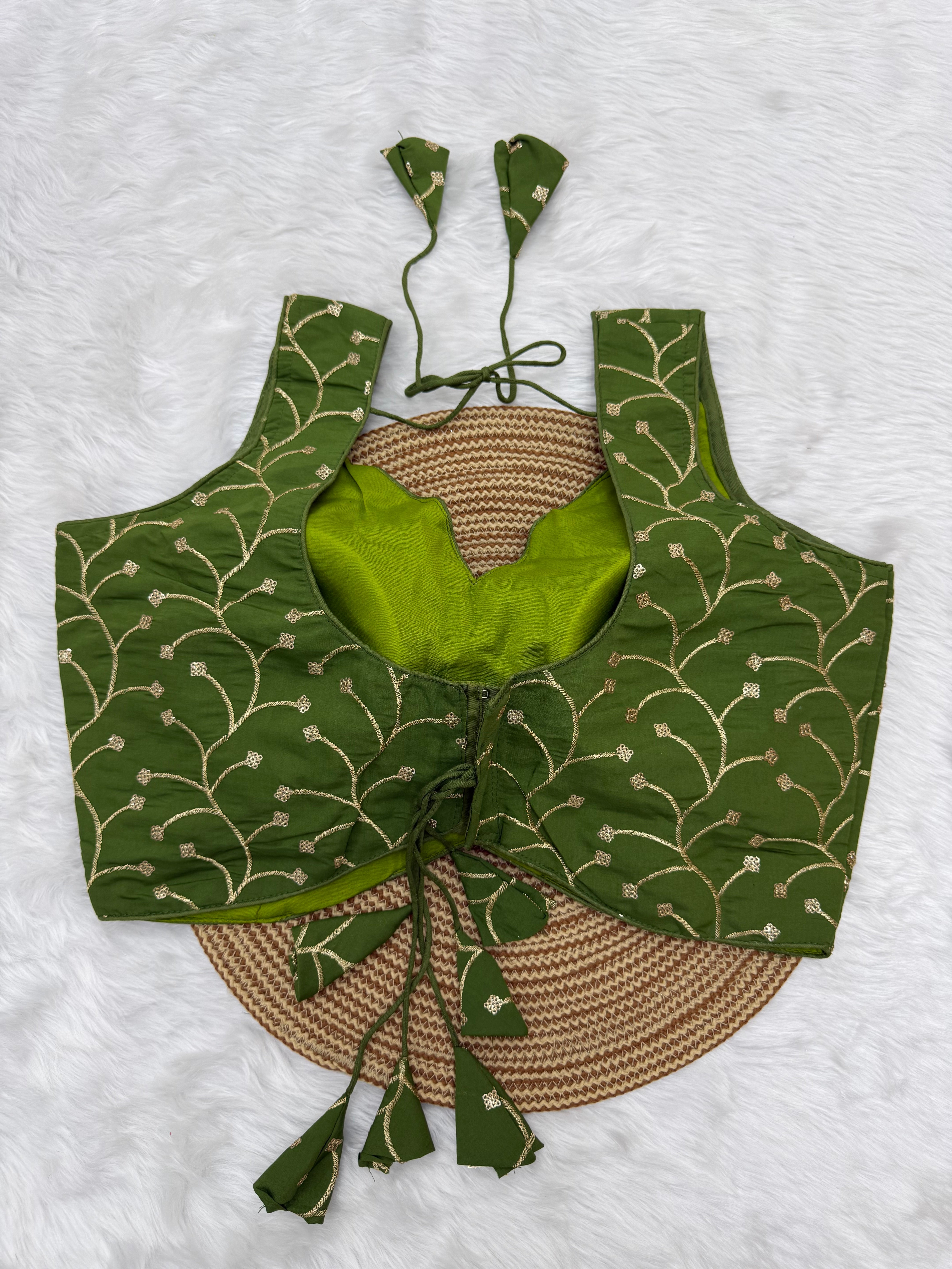DESIGNER EMBRO-SEQUIN WORK SLEEVELESS  BLOUSE - GREEN