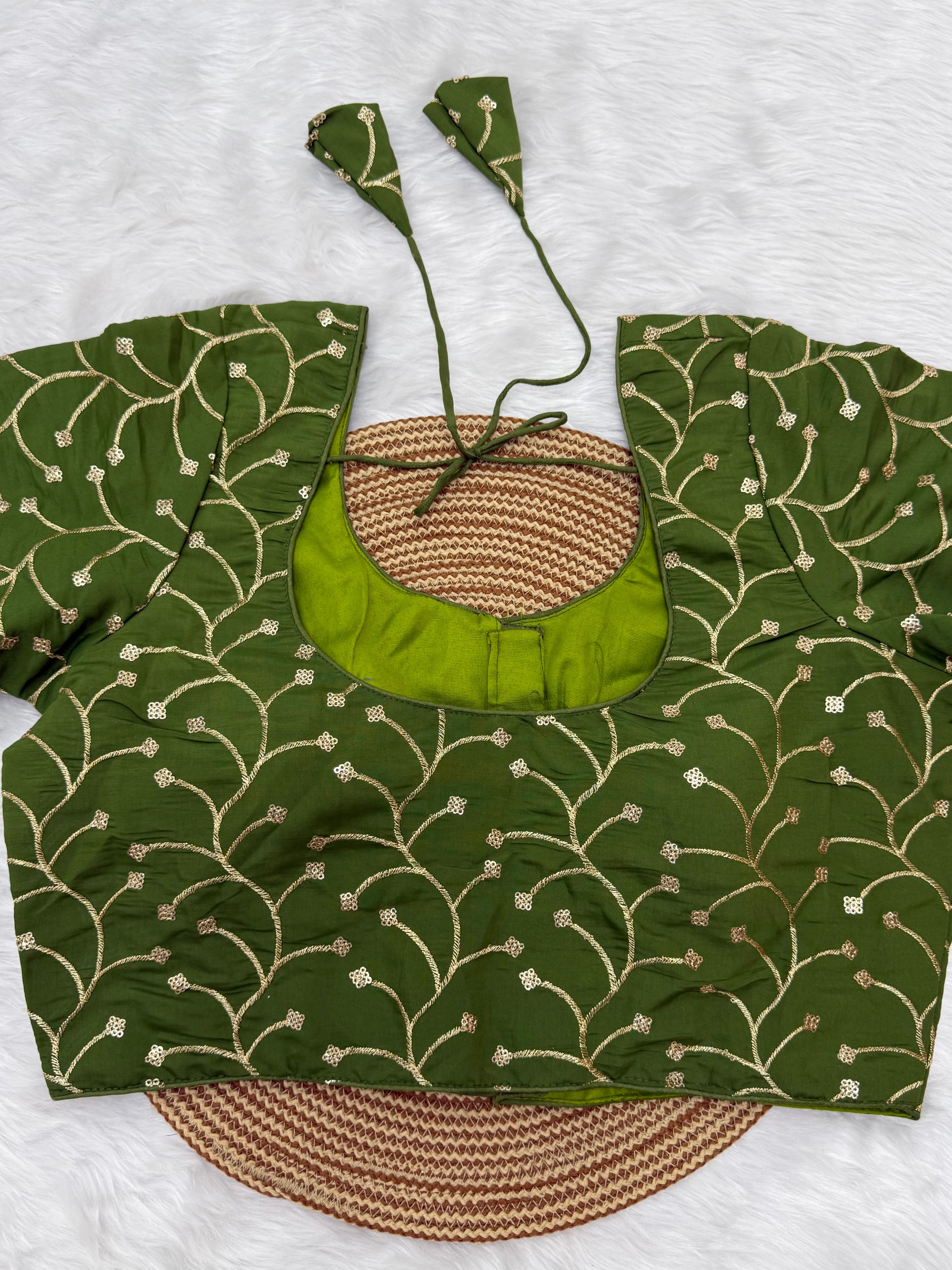 DESIGNER EMBRO-SEQUIN WORK BLOUSE - GREEN