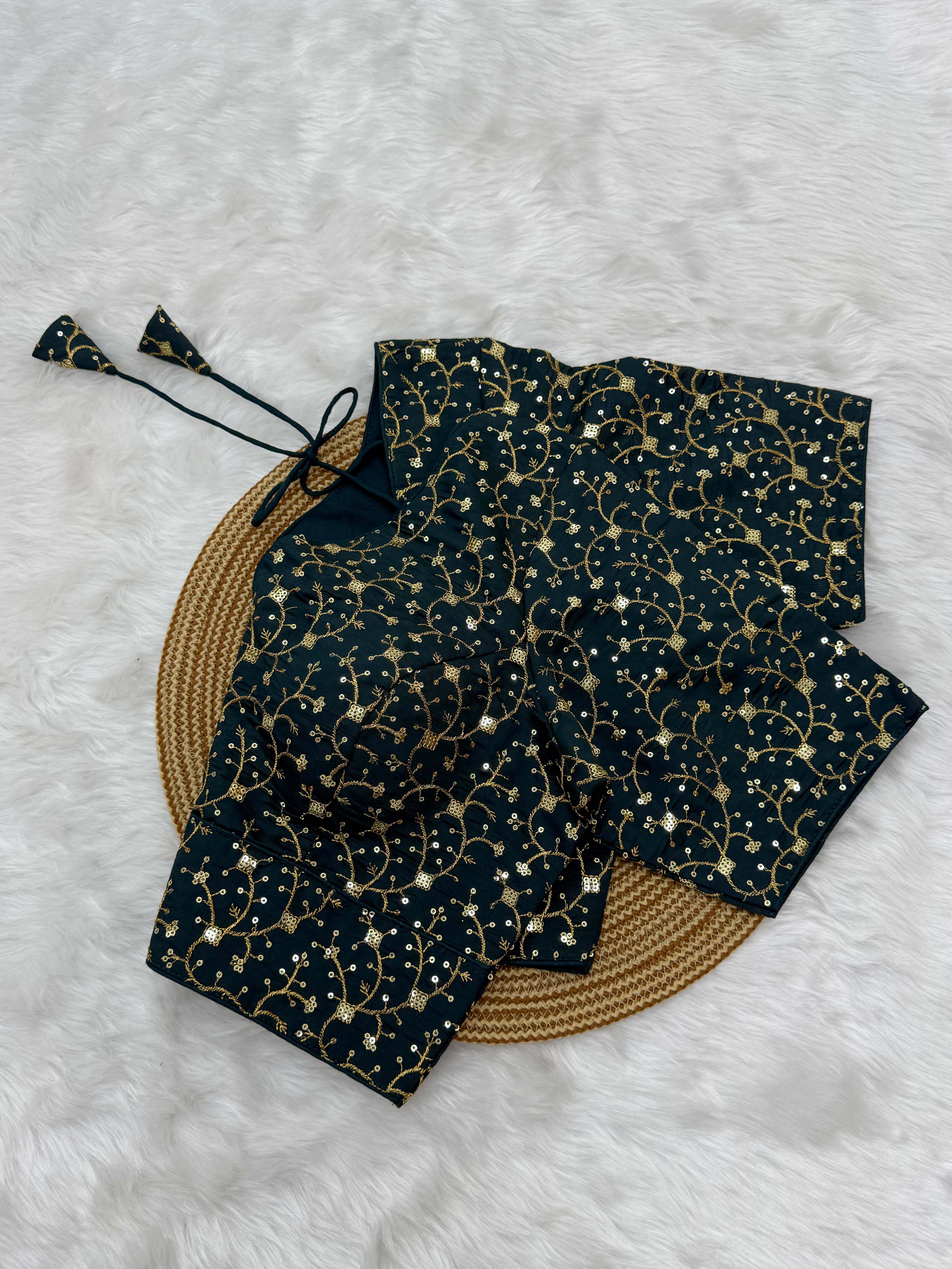 DESIGNER EMBRO-SEQUIN WORK BLOUSE - GREEN