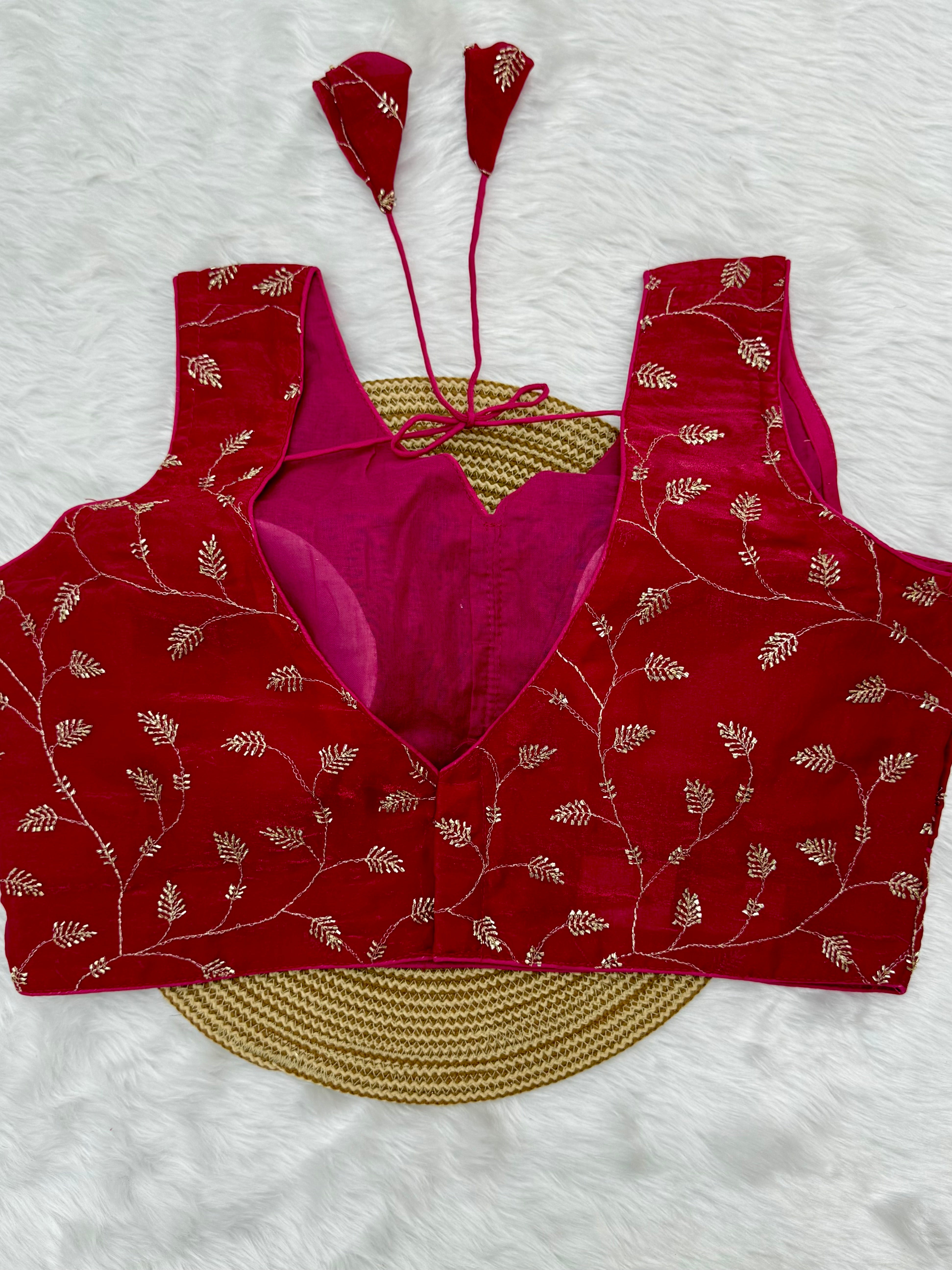 DESIGNER EMBRO-SEQUIN WORK SLEEVELESS  BLOUSE - HOT  PINK