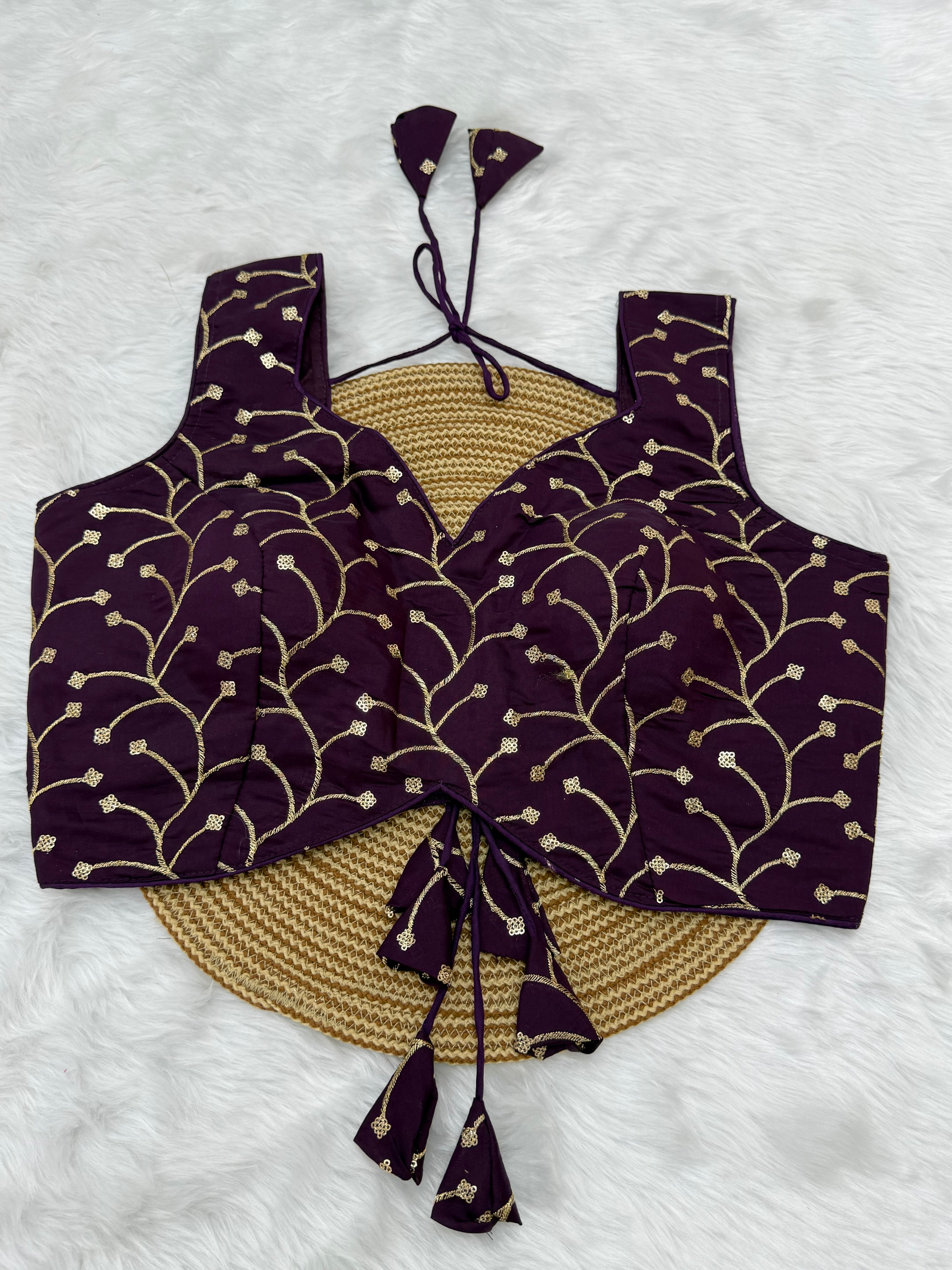 DESIGNER EMBRO-SEQUIN WORK SLEEVELESS  BLOUSE - BERRY PLUM