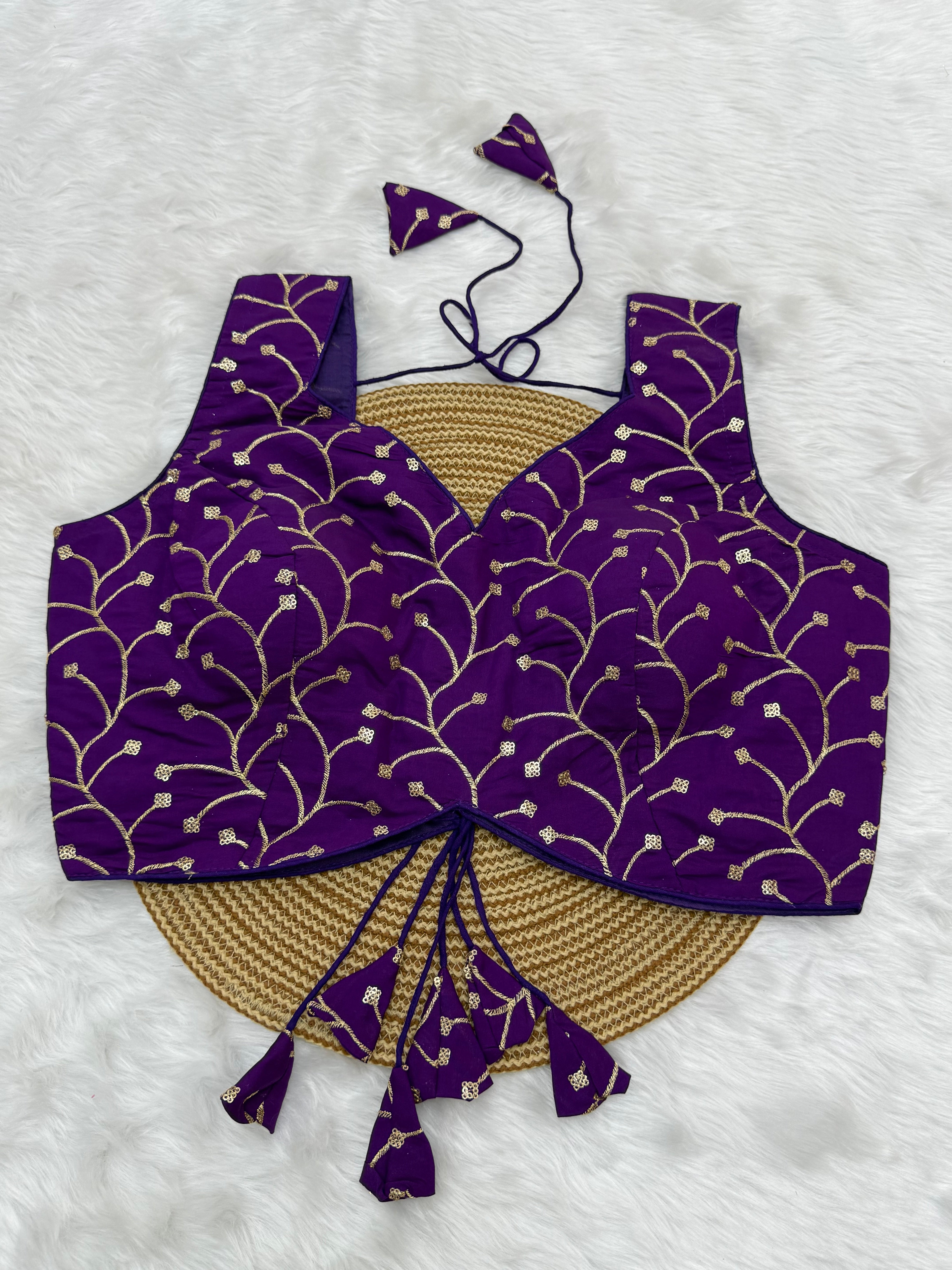 DESIGNER EMBRO-SEQUIN WORK SLEEVELESS  BLOUSE - PURPLE