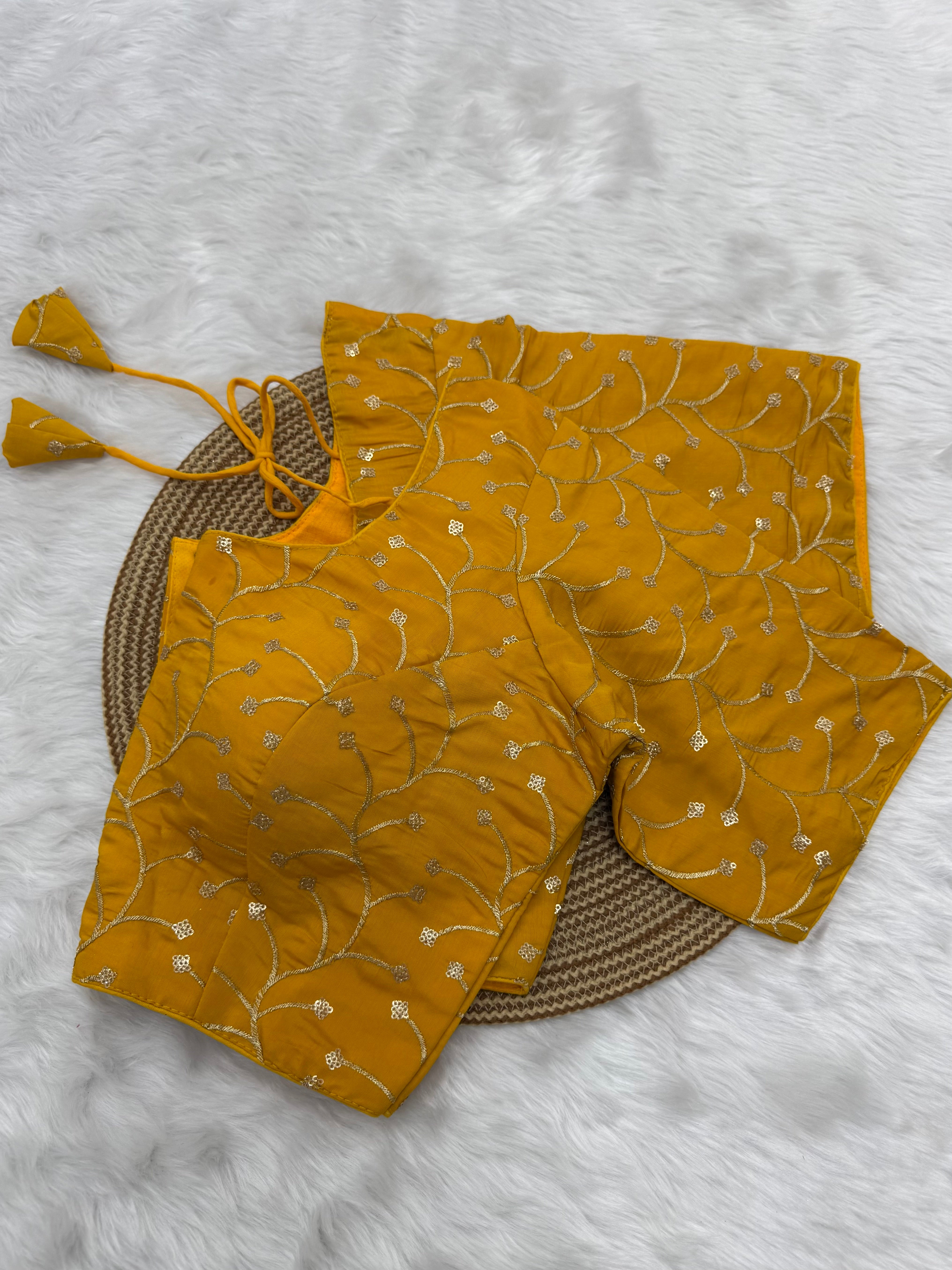 DESIGNER EMBRO-SEQUIN WORK BLOUSE - YELLOW
