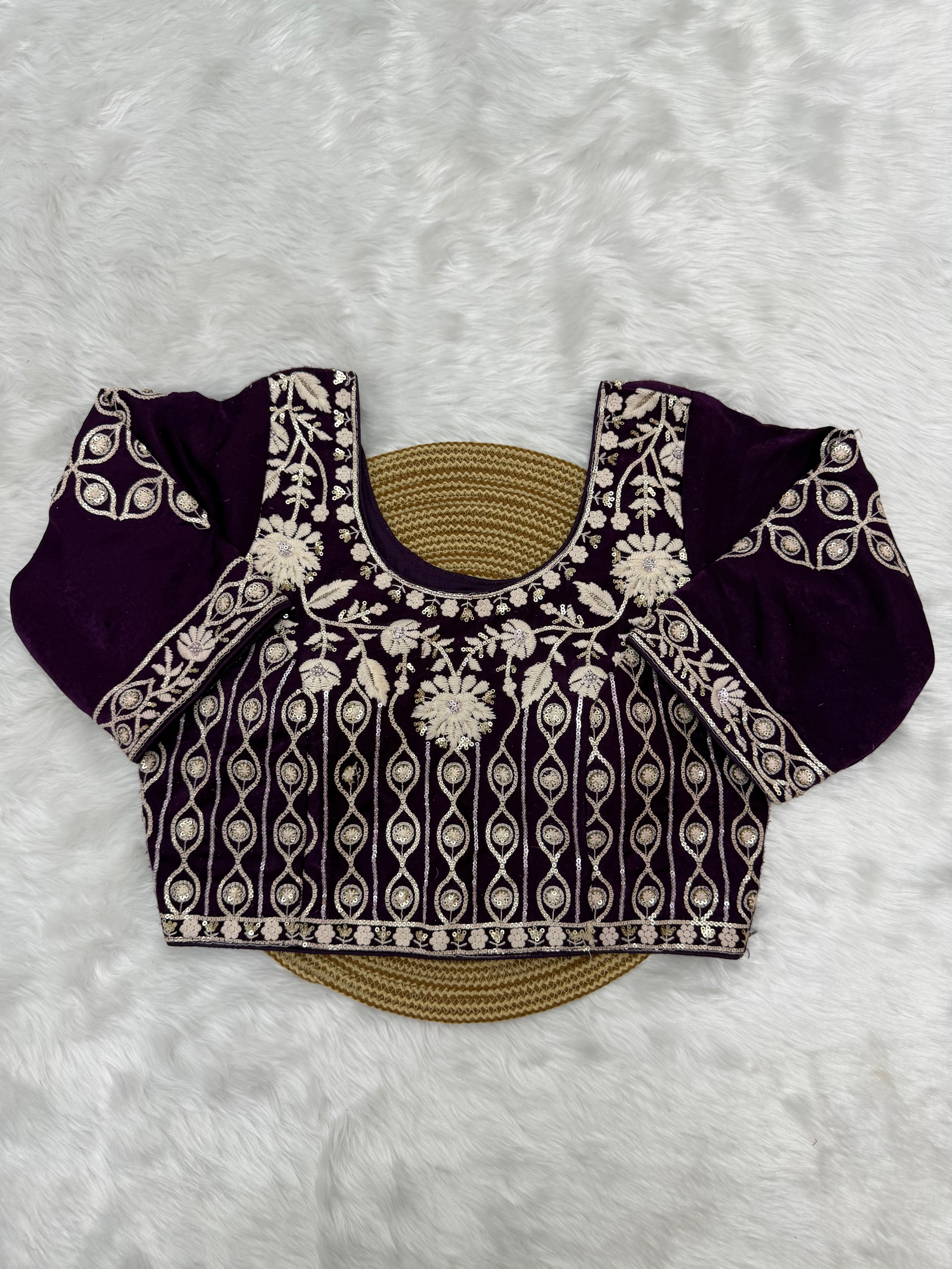 DESIGNER EMBROIDERED READY TO WEAR BLOUSE - PURPLE