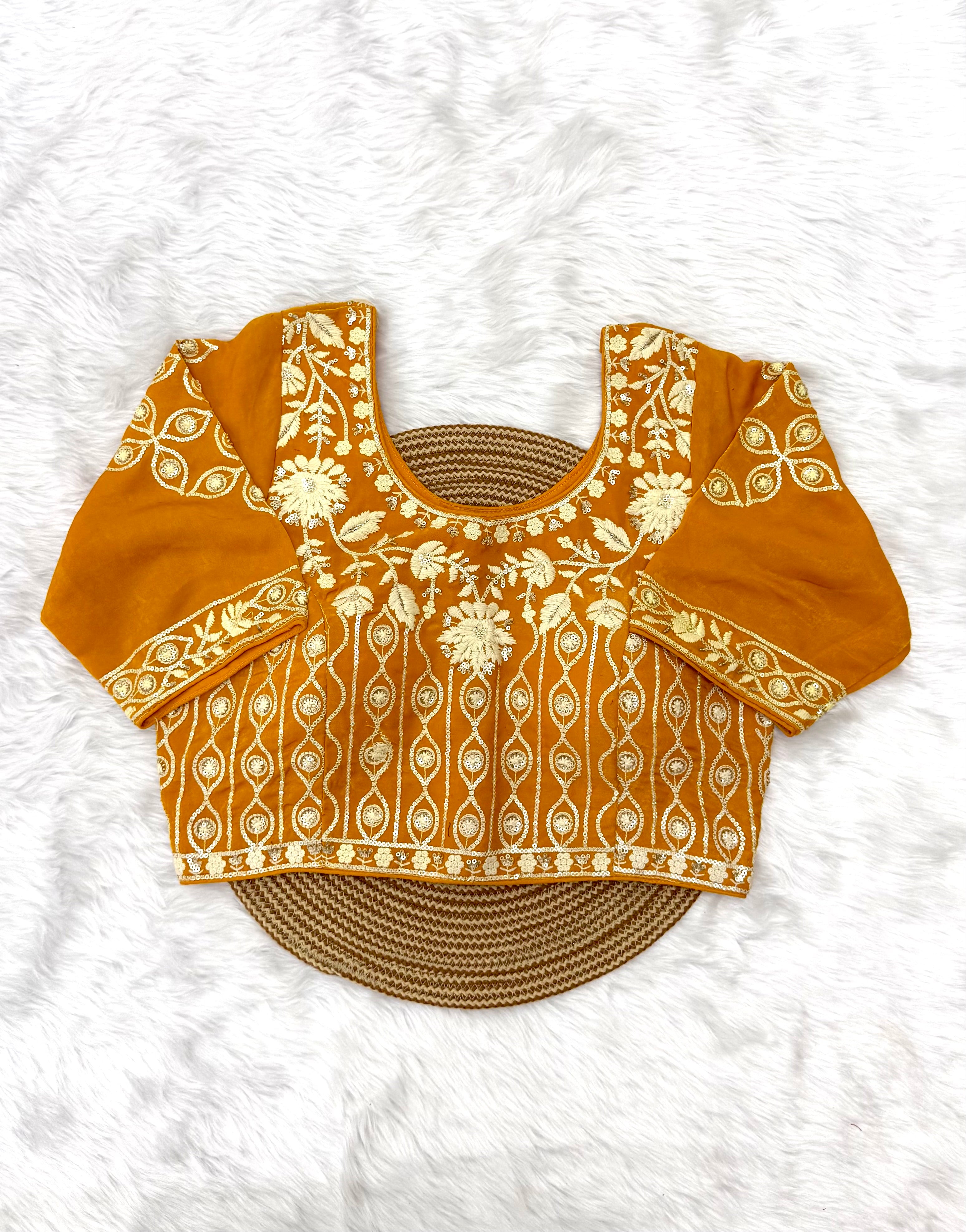 DESIGNER EMBROIDERED READY TO WEAR BLOUSE - YELLOW