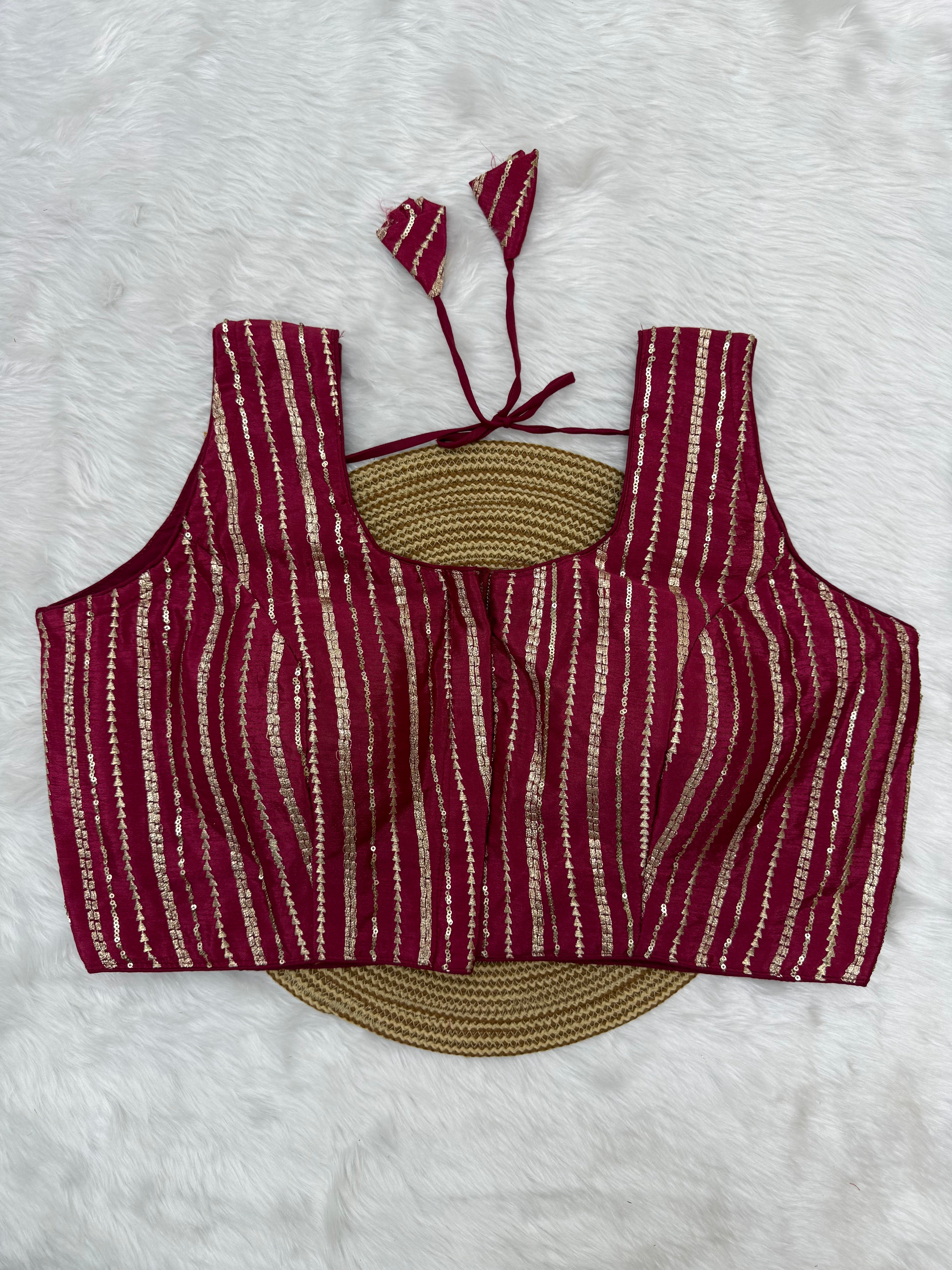 SEQUIN WORK SLEEVELESS PLUS SIZE FANCY BLOUSE - RED