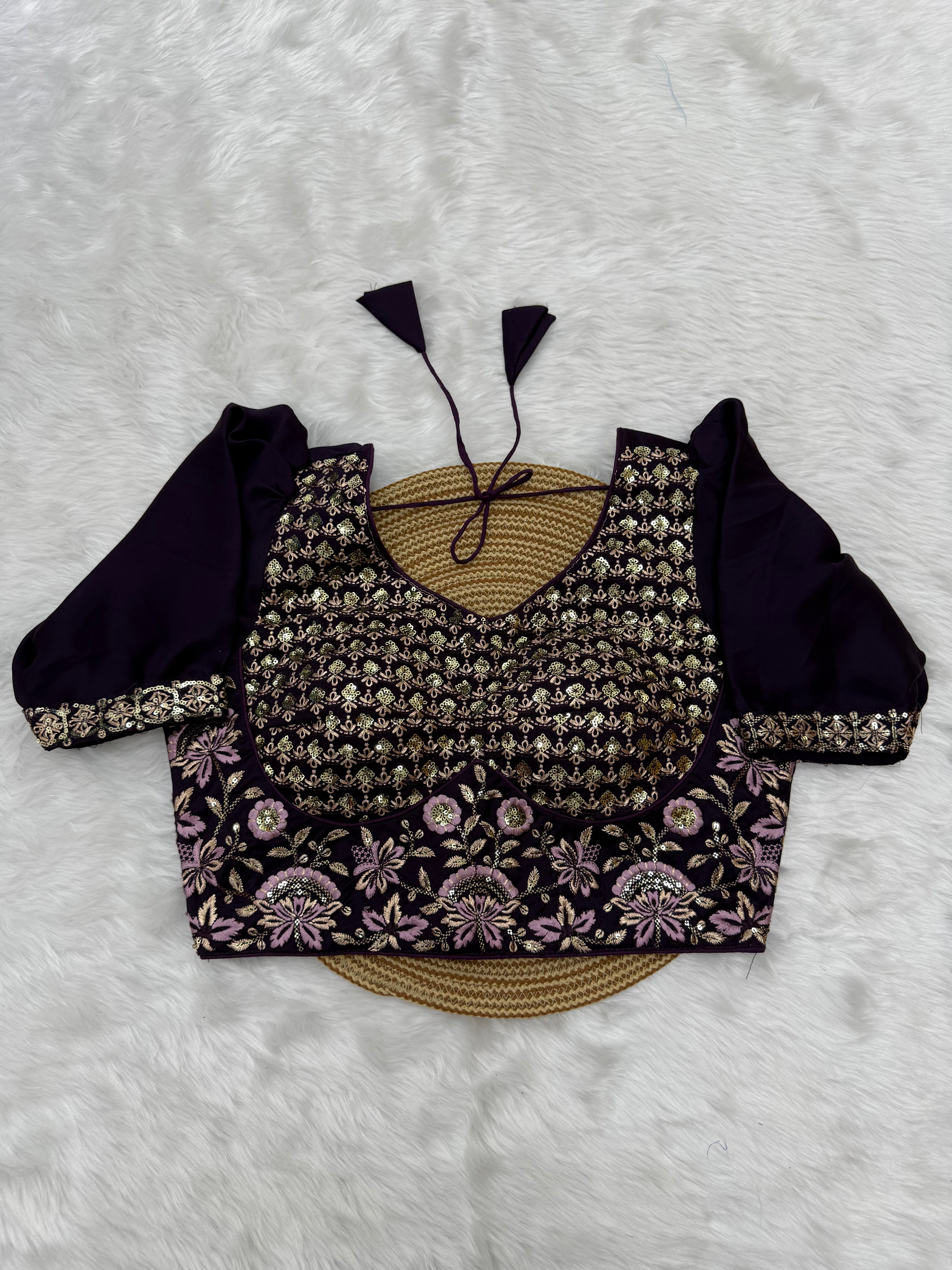 HEAVY EMBRO-SEQUIN WORK DESIGNER BLOUSE - EGGPALNT