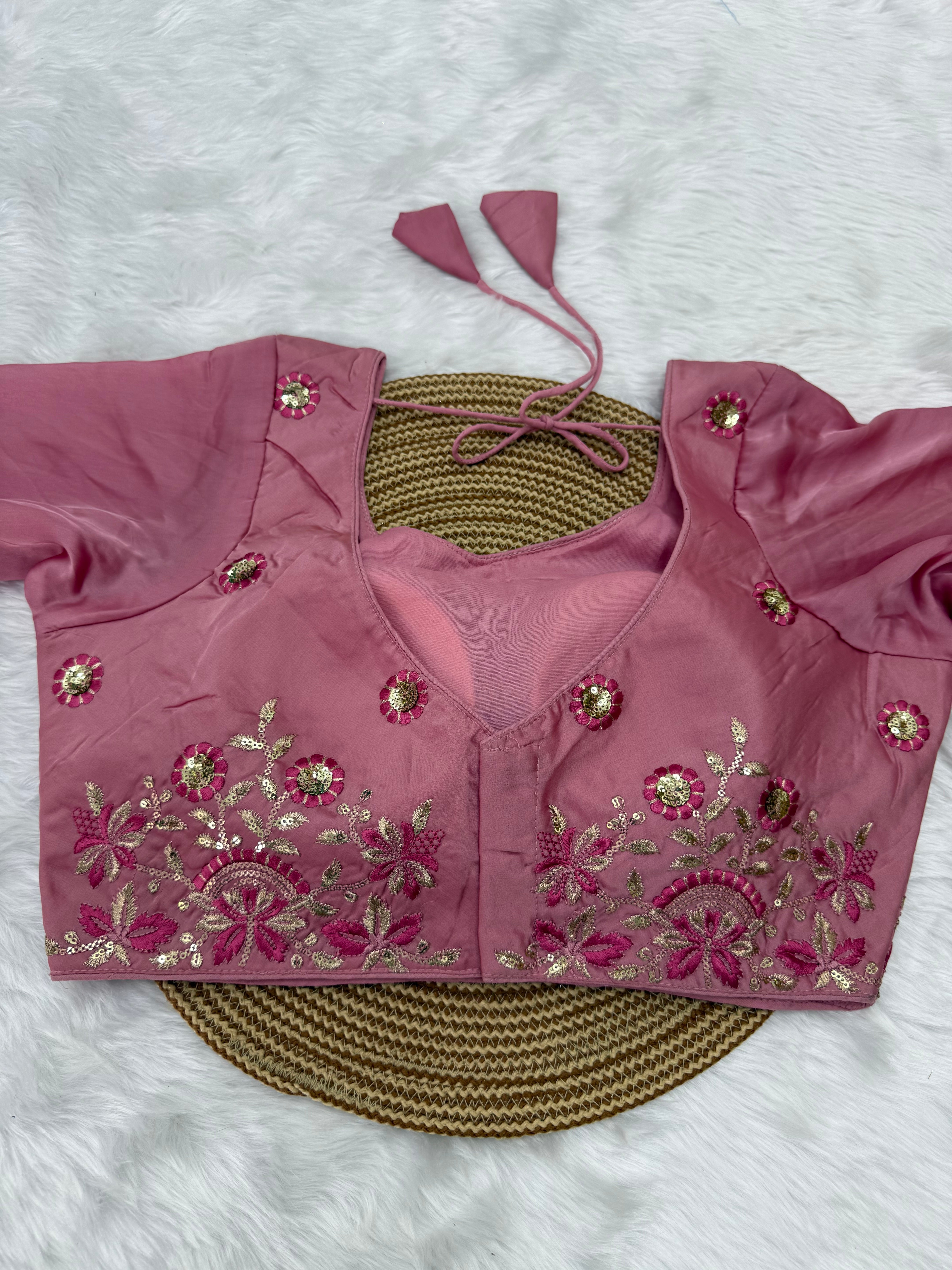 HEAVY EMBRO-SEQUIN WORK DESIGNER BLOUSE - PINK