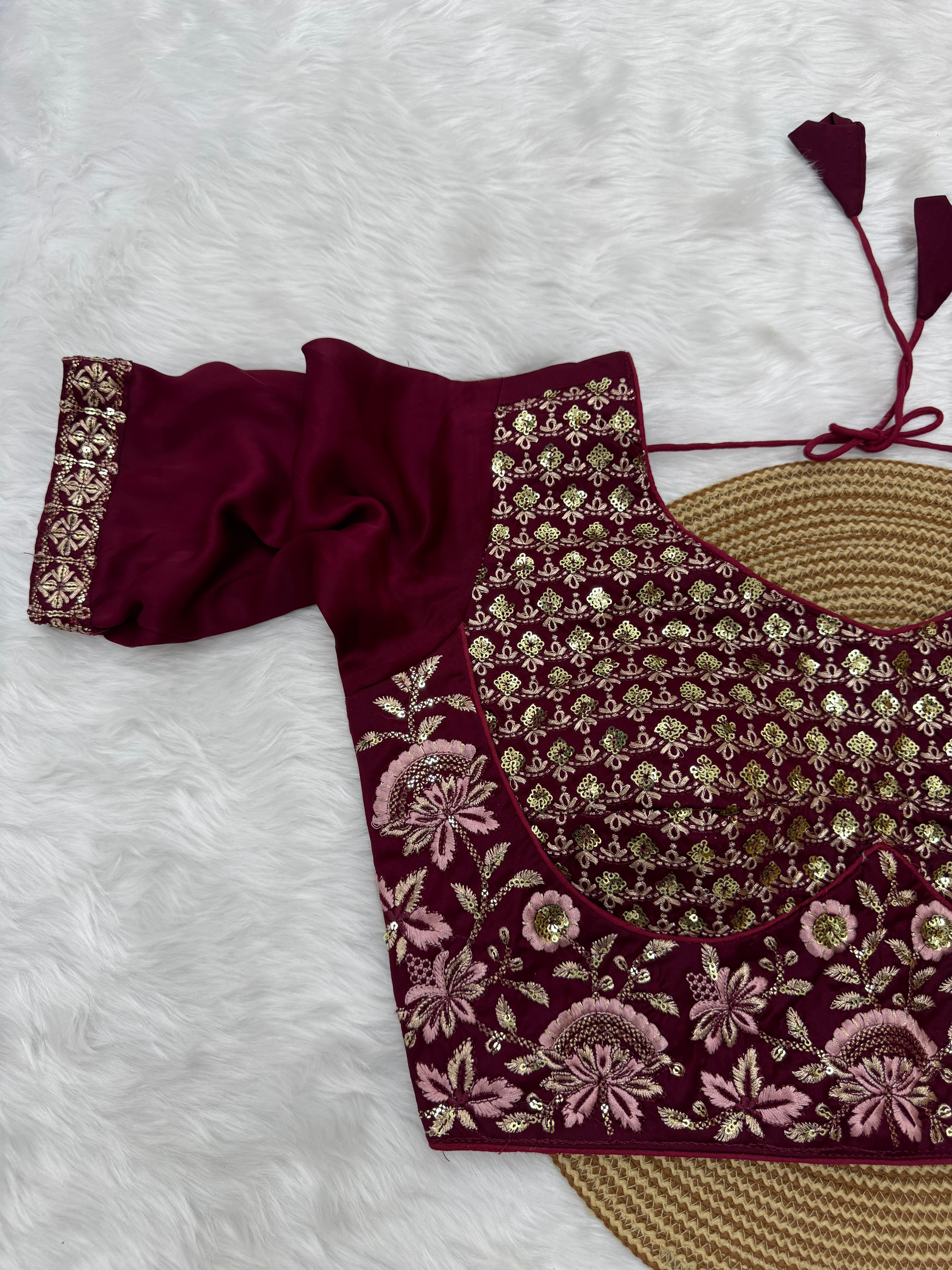 HEAVY EMBRO-SEQUIN WORK DESIGNER BLOUSE - DEEP MAGENTA