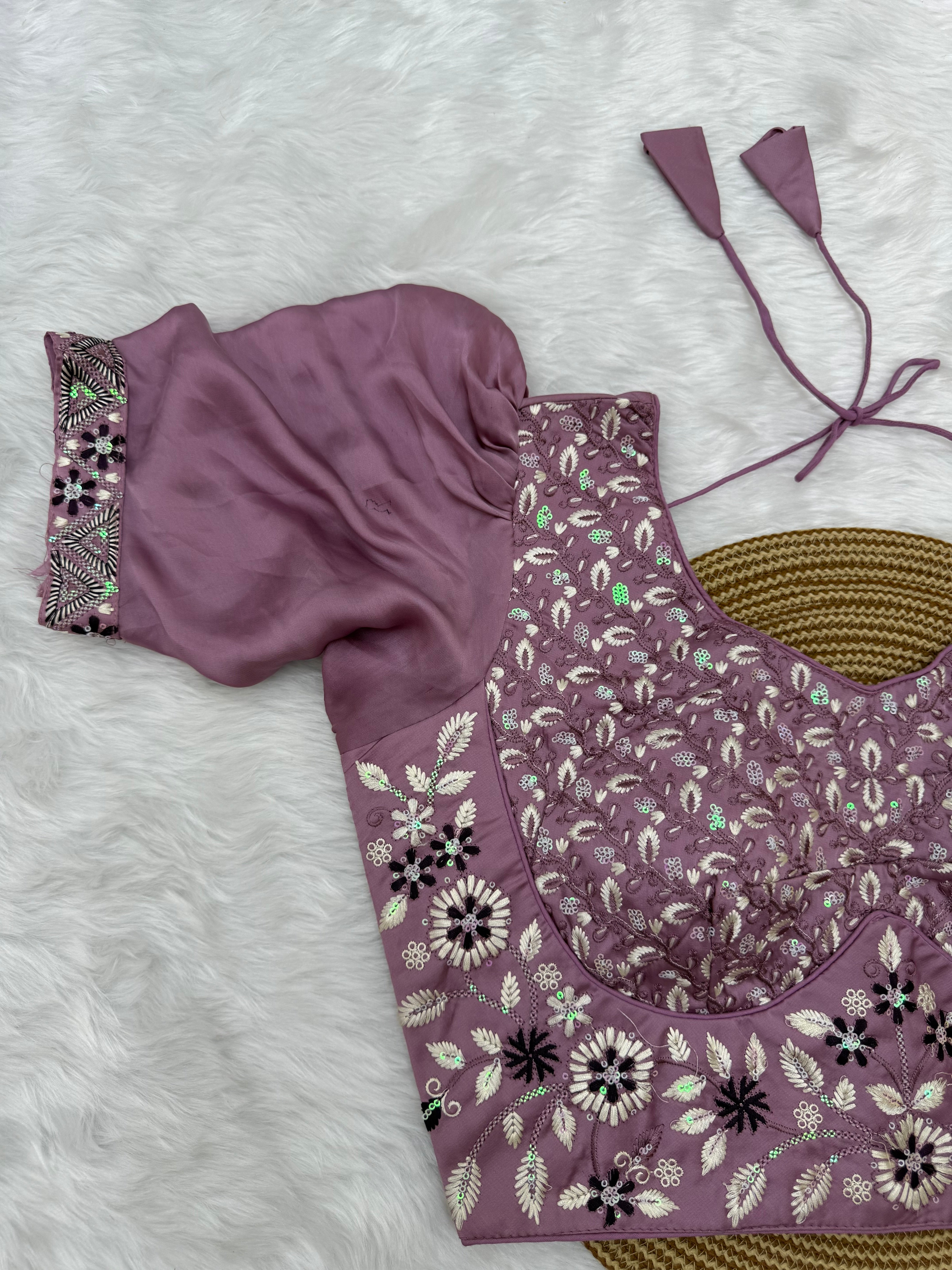 HEAVY EMBRO-SEQUIN WORK DESIGNER BLOUSE - ELECTRIC LAVENDER
