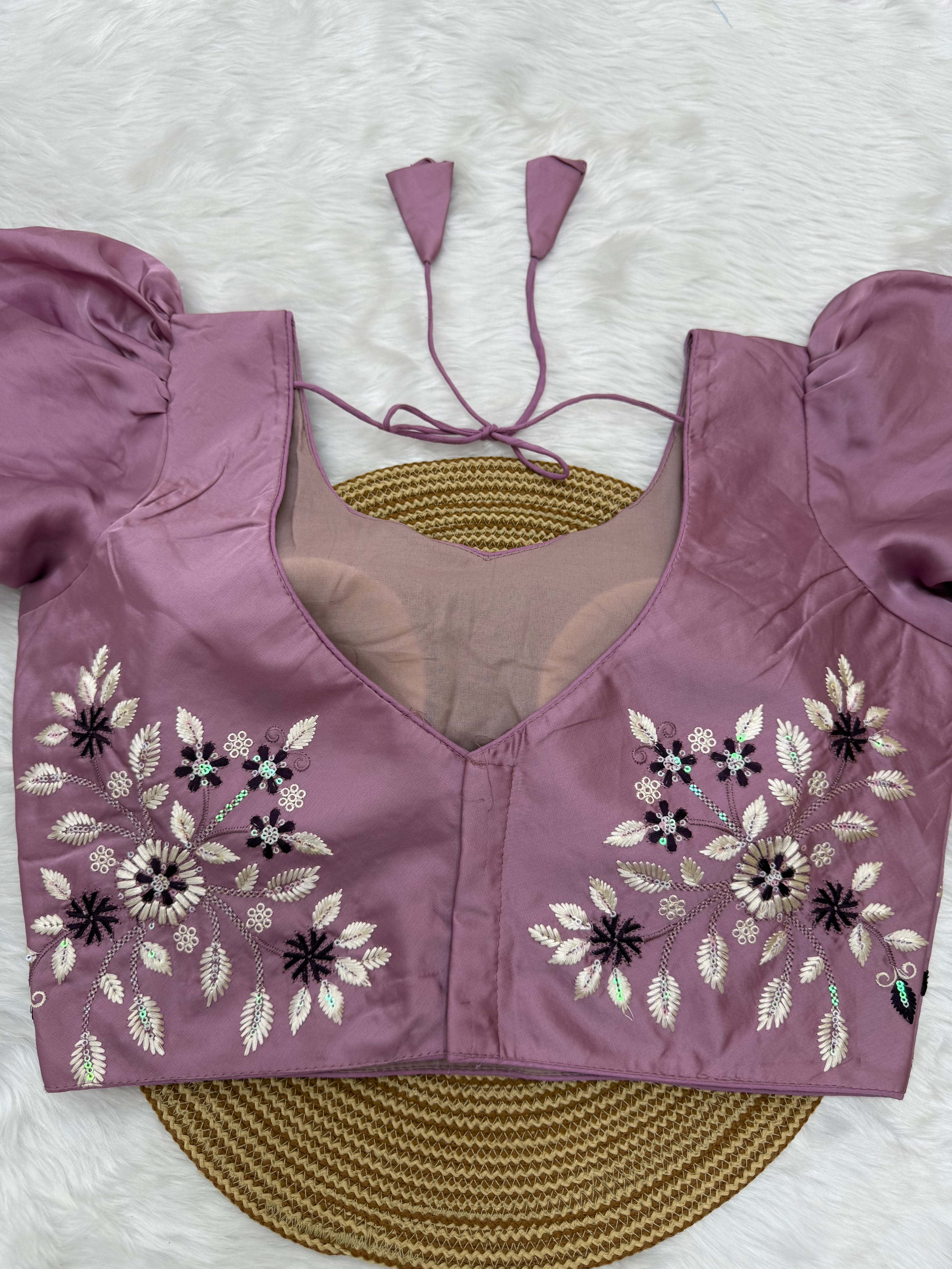 HEAVY EMBRO-SEQUIN WORK DESIGNER BLOUSE - ELECTRIC LAVENDER