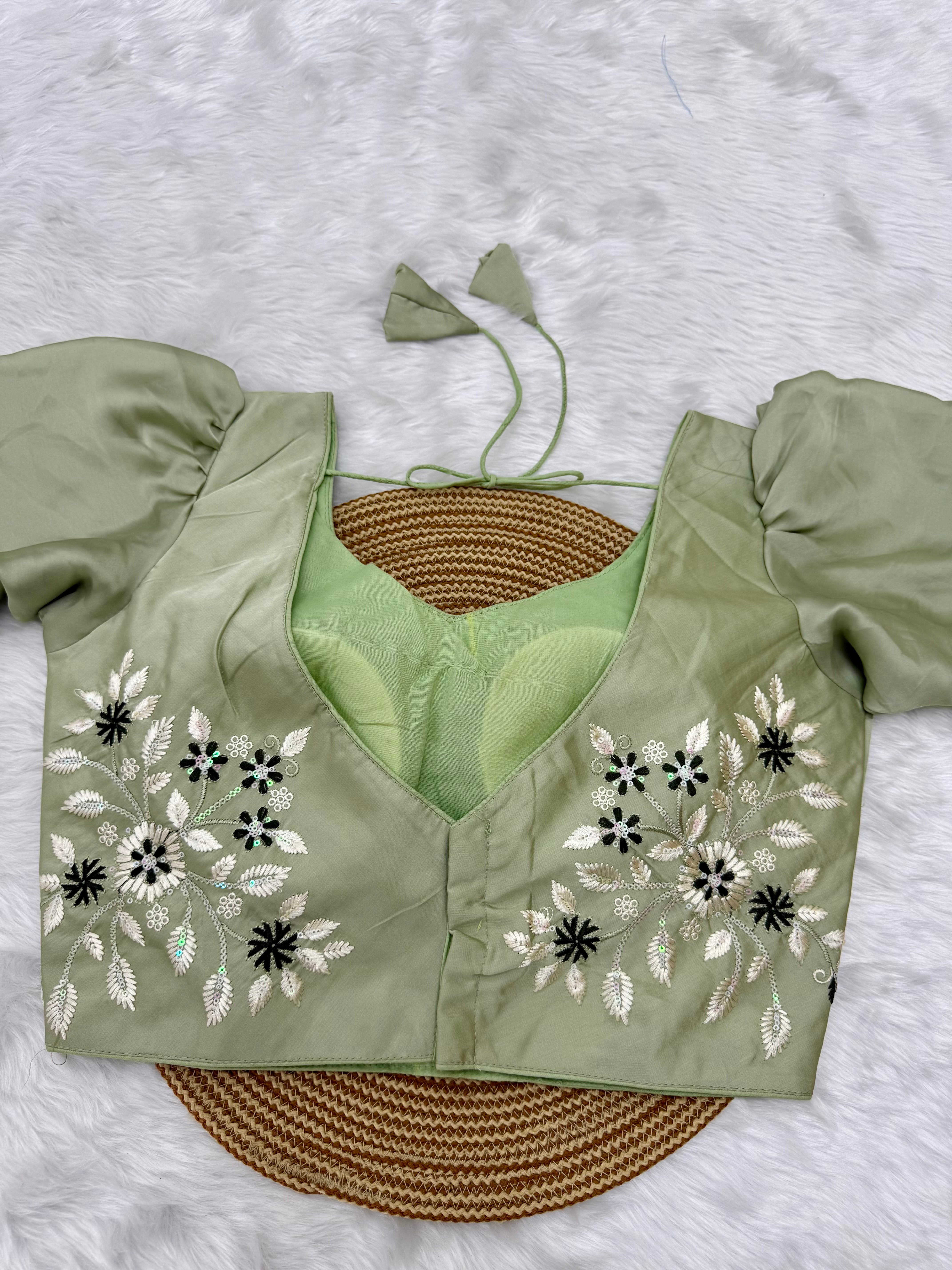 HEAVY EMBRO-SEQUIN WORK DESIGNER BLOUSE - PISTACHIO GREEN