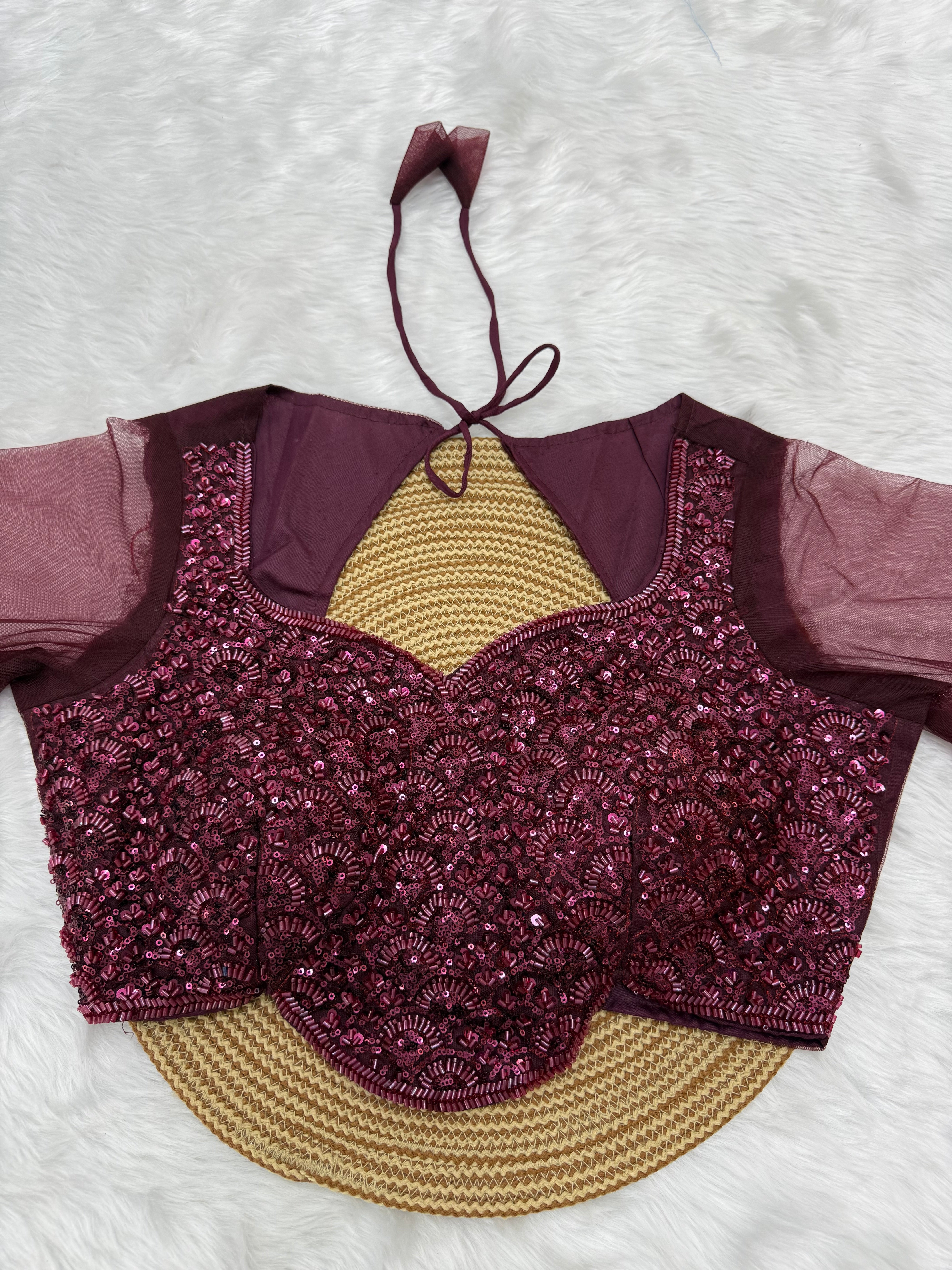 DESIGNER SEQUIN EMBELLISHED SAREE BLOUSE - MAROON