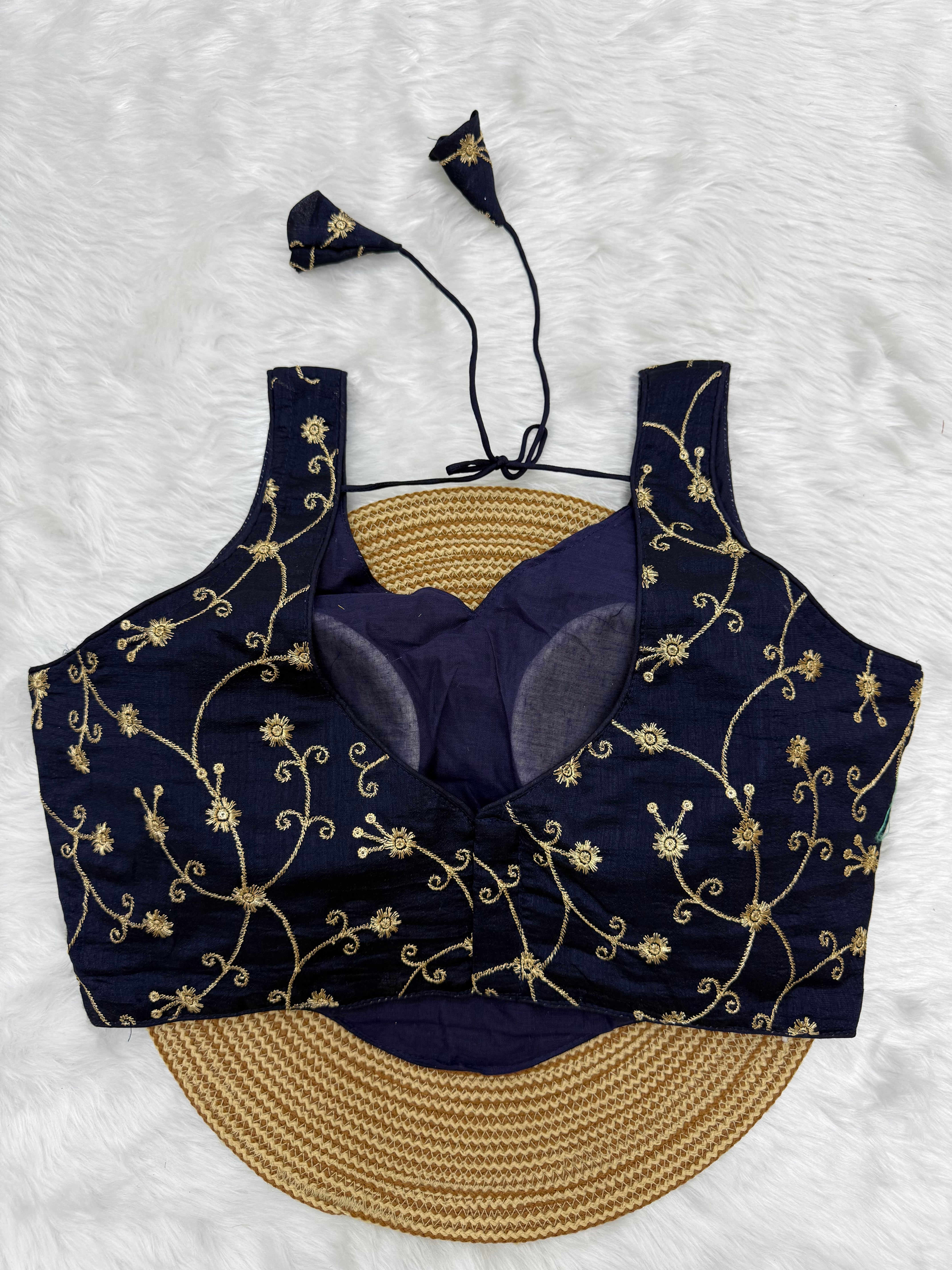 DESIGNER EMBRO-SEQUIN WORK SLEEVELESS  BLOUSEV- NAVY BLUE