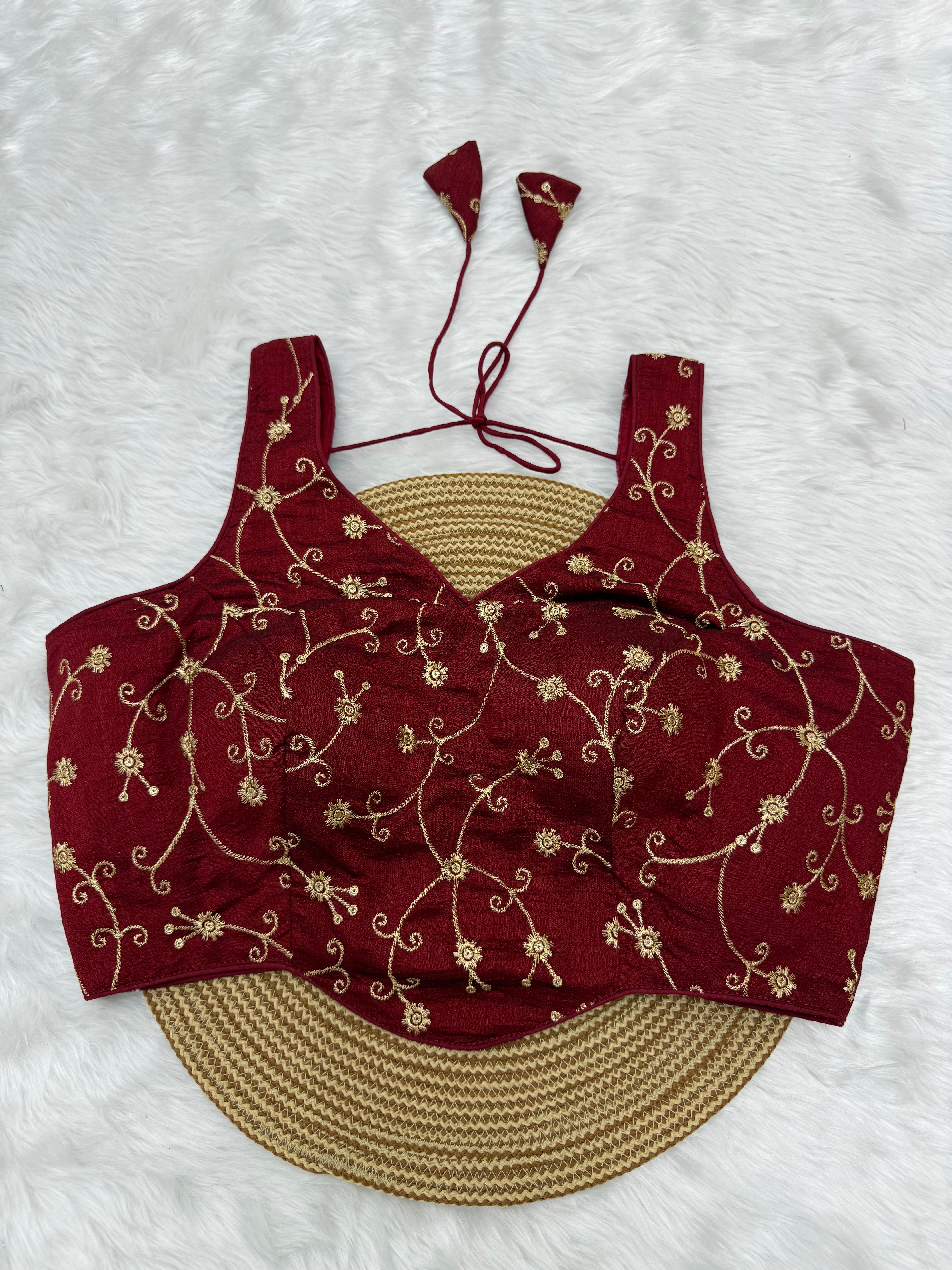DESIGNER EMBRO-SEQUIN WORK SLEEVELESS  BLOUSE - MAROON