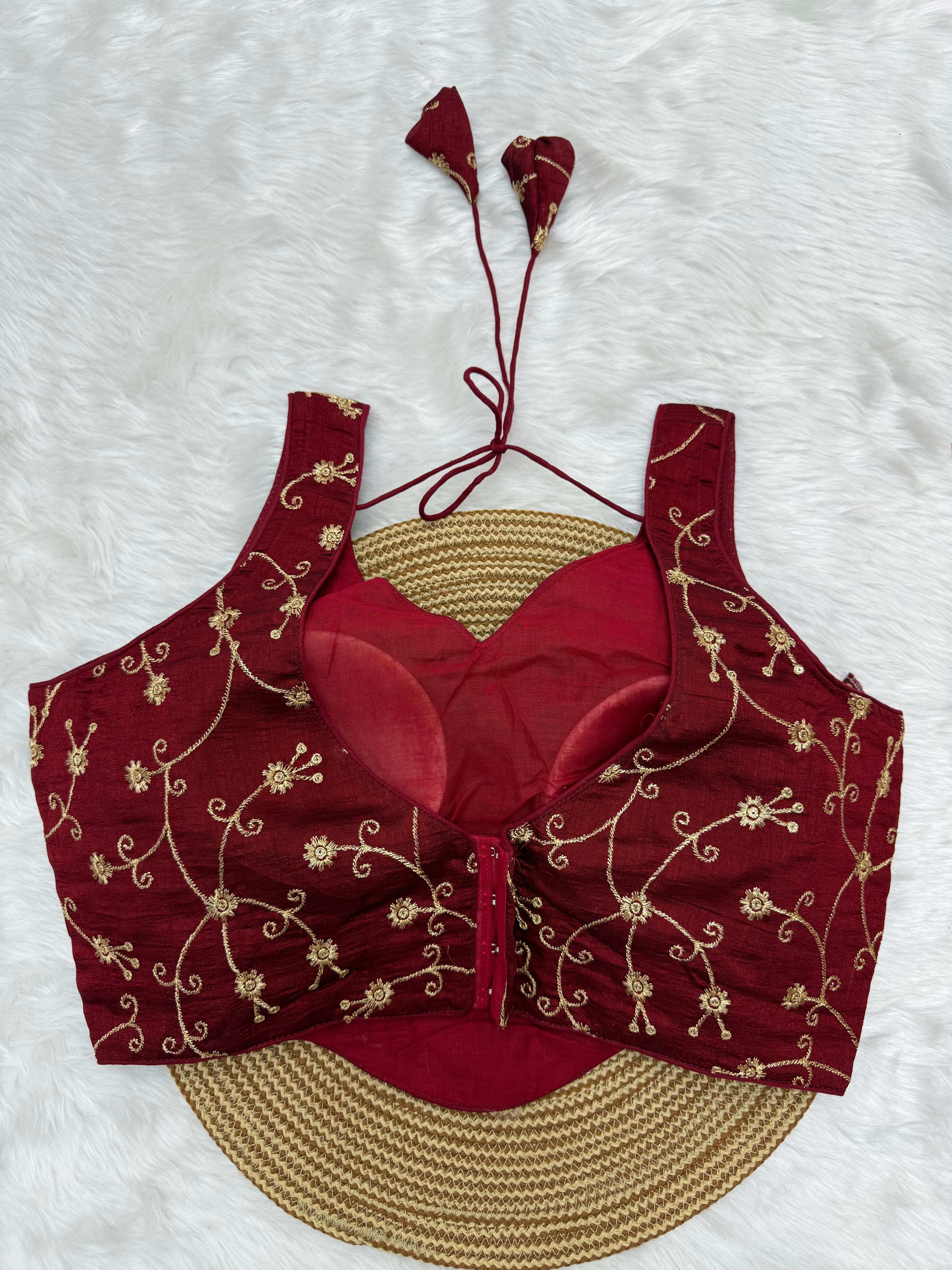 DESIGNER EMBRO-SEQUIN WORK SLEEVELESS  BLOUSE - MAROON