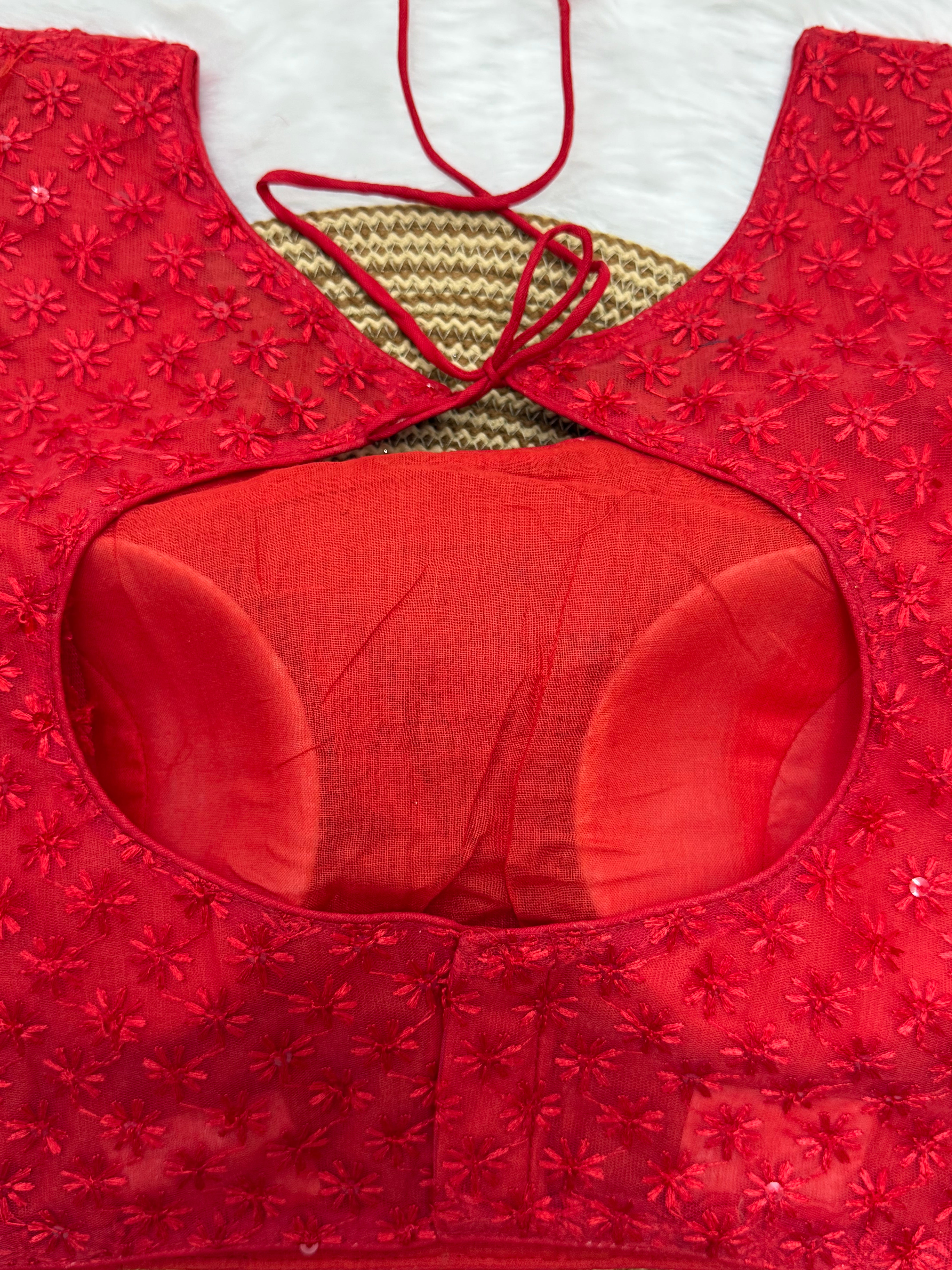 SLEEVELESS DESIGNER READYMADE BLOUSE - RED