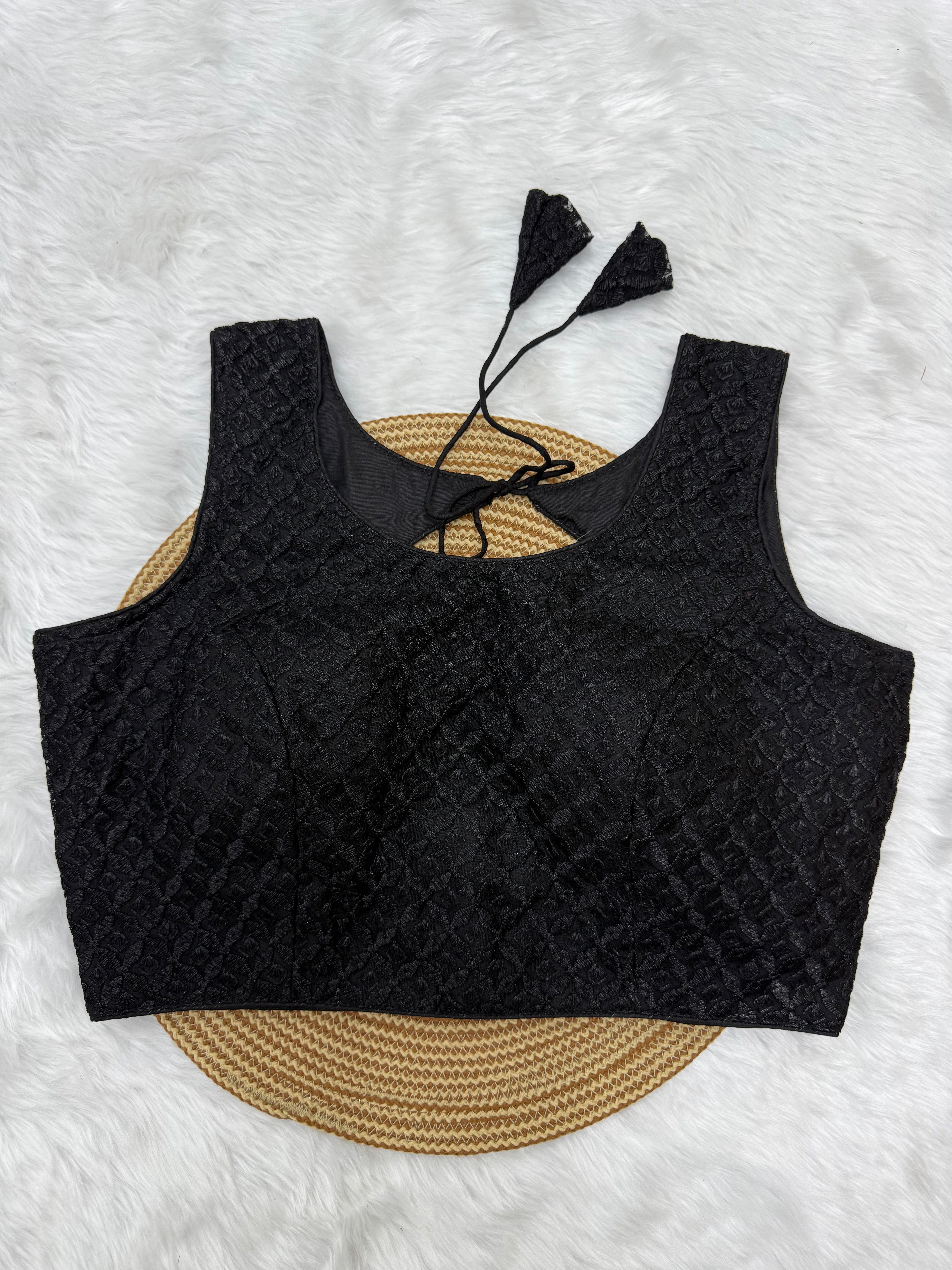 SLEEVELESS DESIGNER READYMADE BLOUSE - BLACK