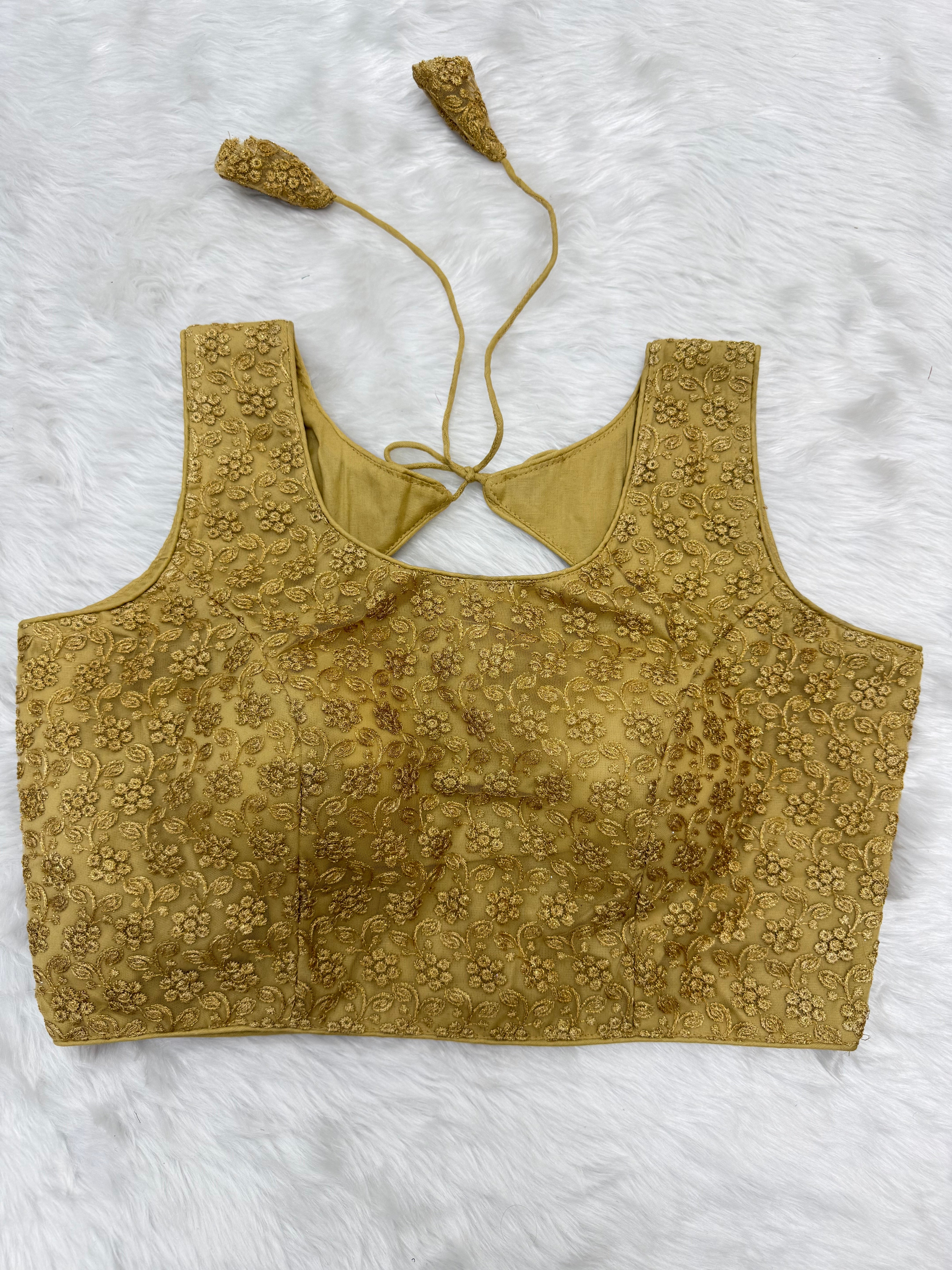 SLEEVELESS DESIGNER READYMADE BLOUSE - GOLD