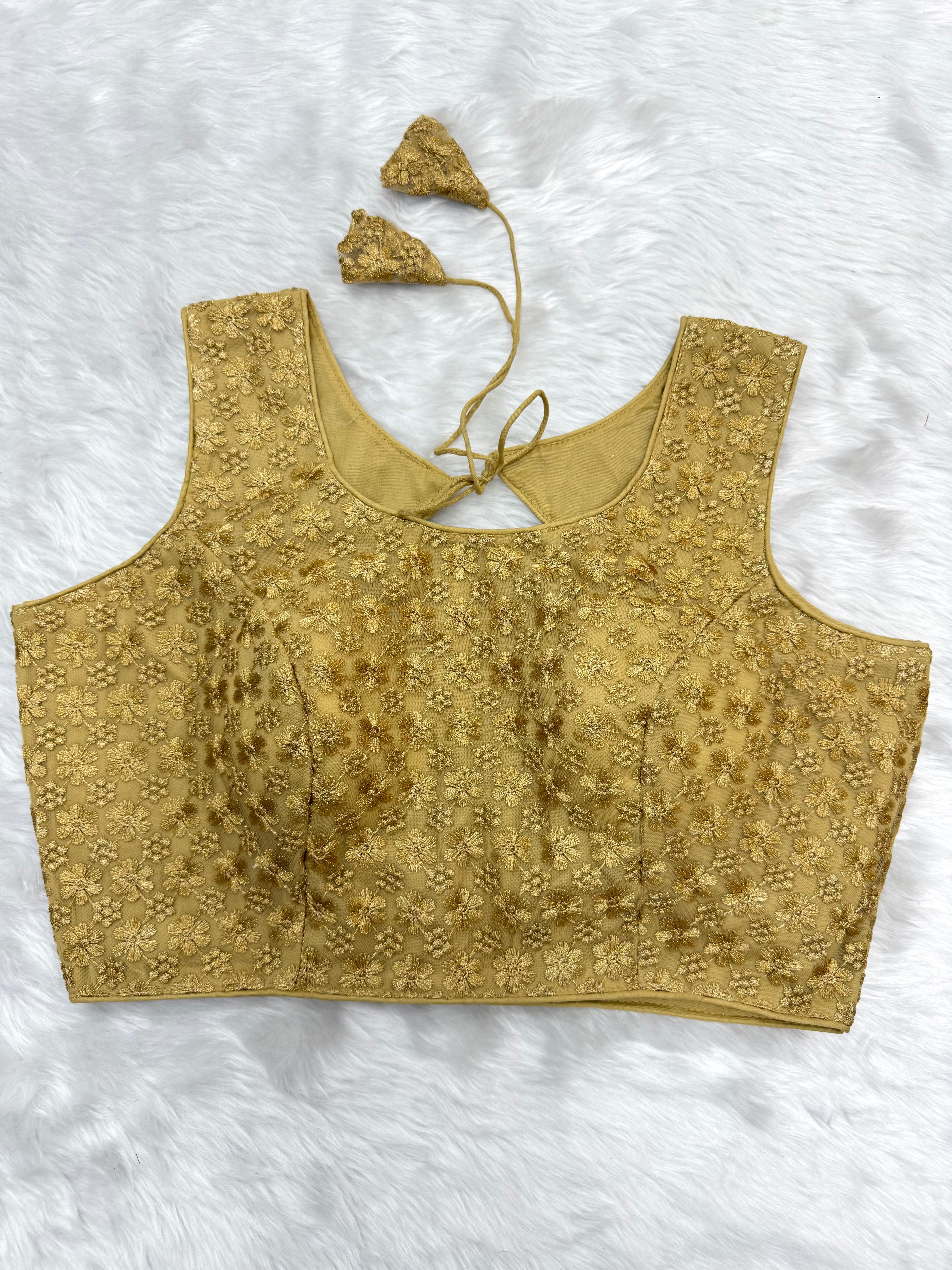 SLEEVELESS DESIGNER READYMADE BLOUSE - GOLD