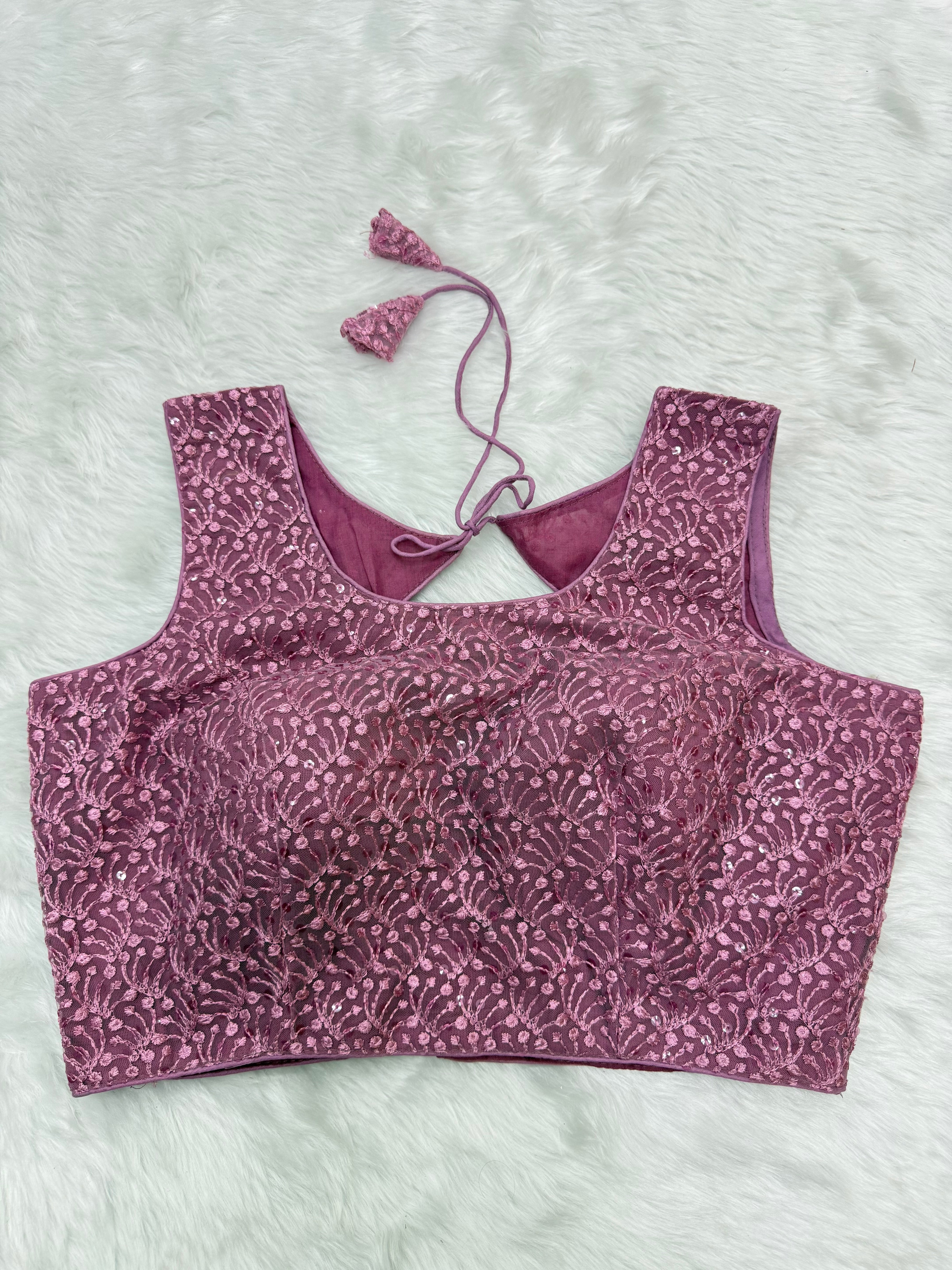 SLEEVELESS DESIGNER READYMADE BLOUSE - BRICK PINK
