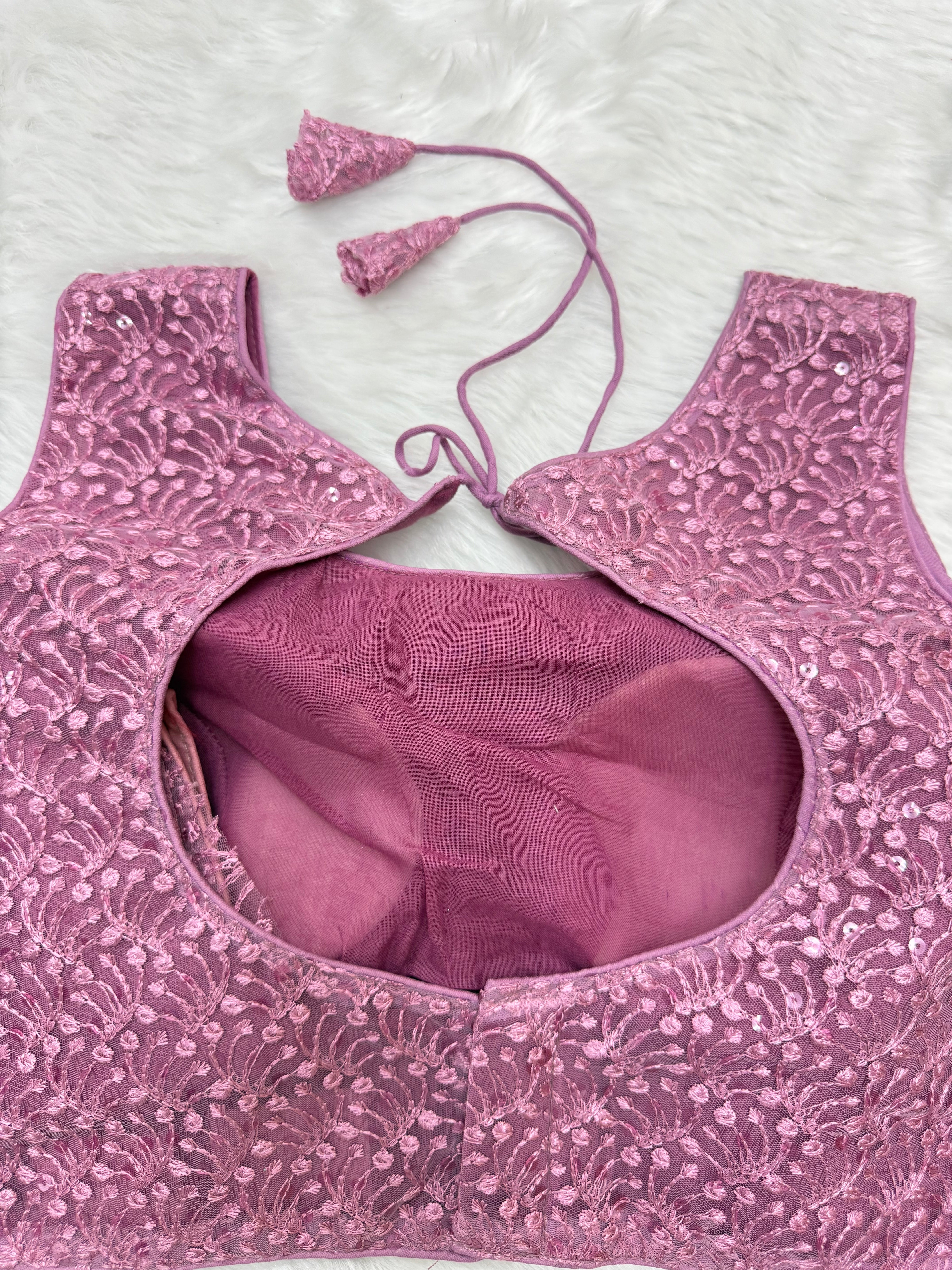 SLEEVELESS DESIGNER READYMADE BLOUSE - BRICK PINK