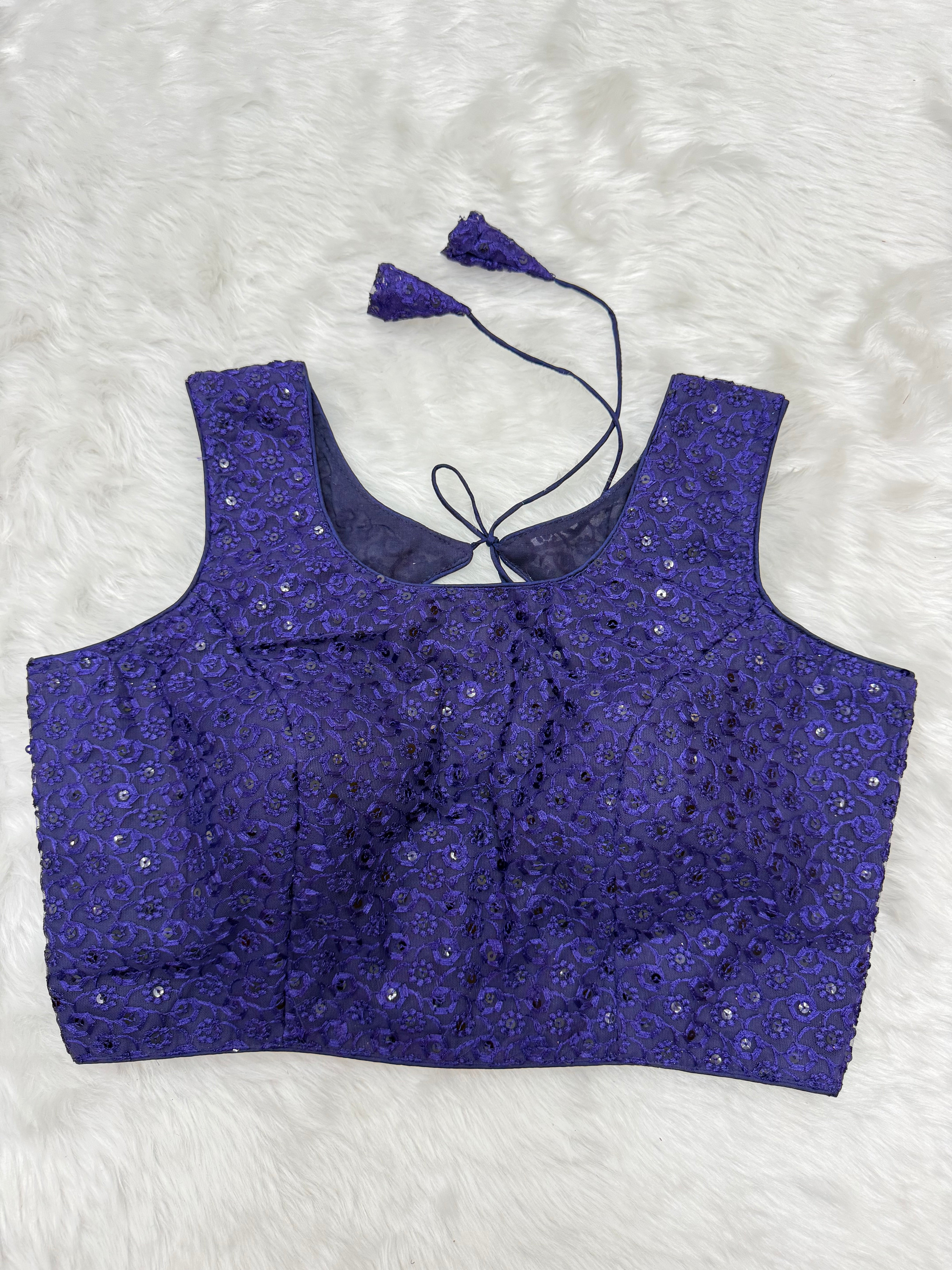 SLEEVELESS DESIGNER READYMADE BLOUSE - BLUE
