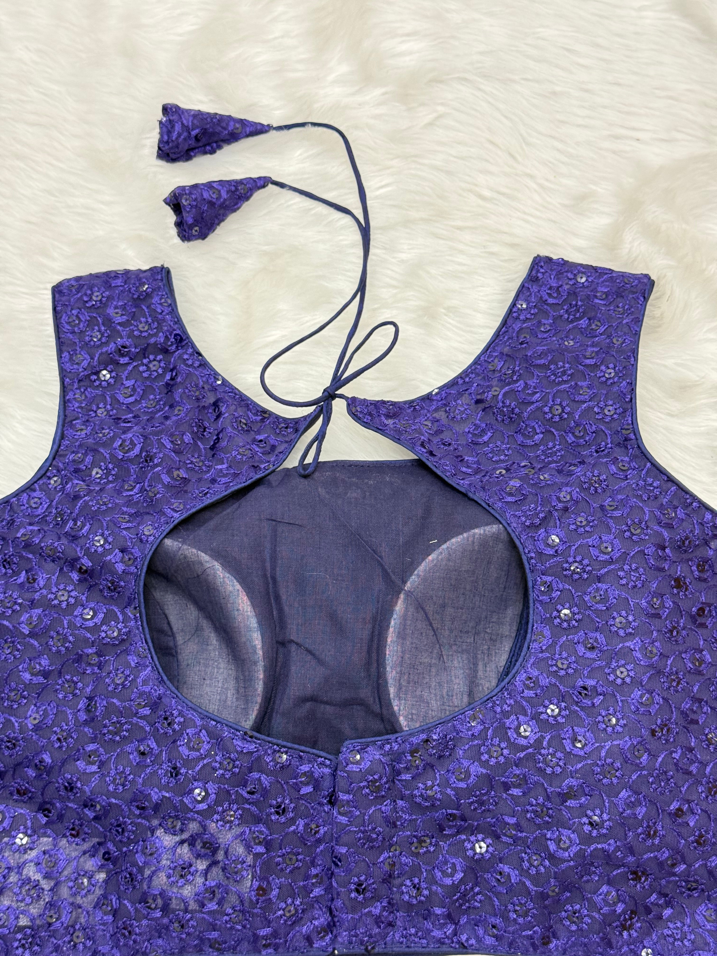 SLEEVELESS DESIGNER READYMADE BLOUSE - BLUE