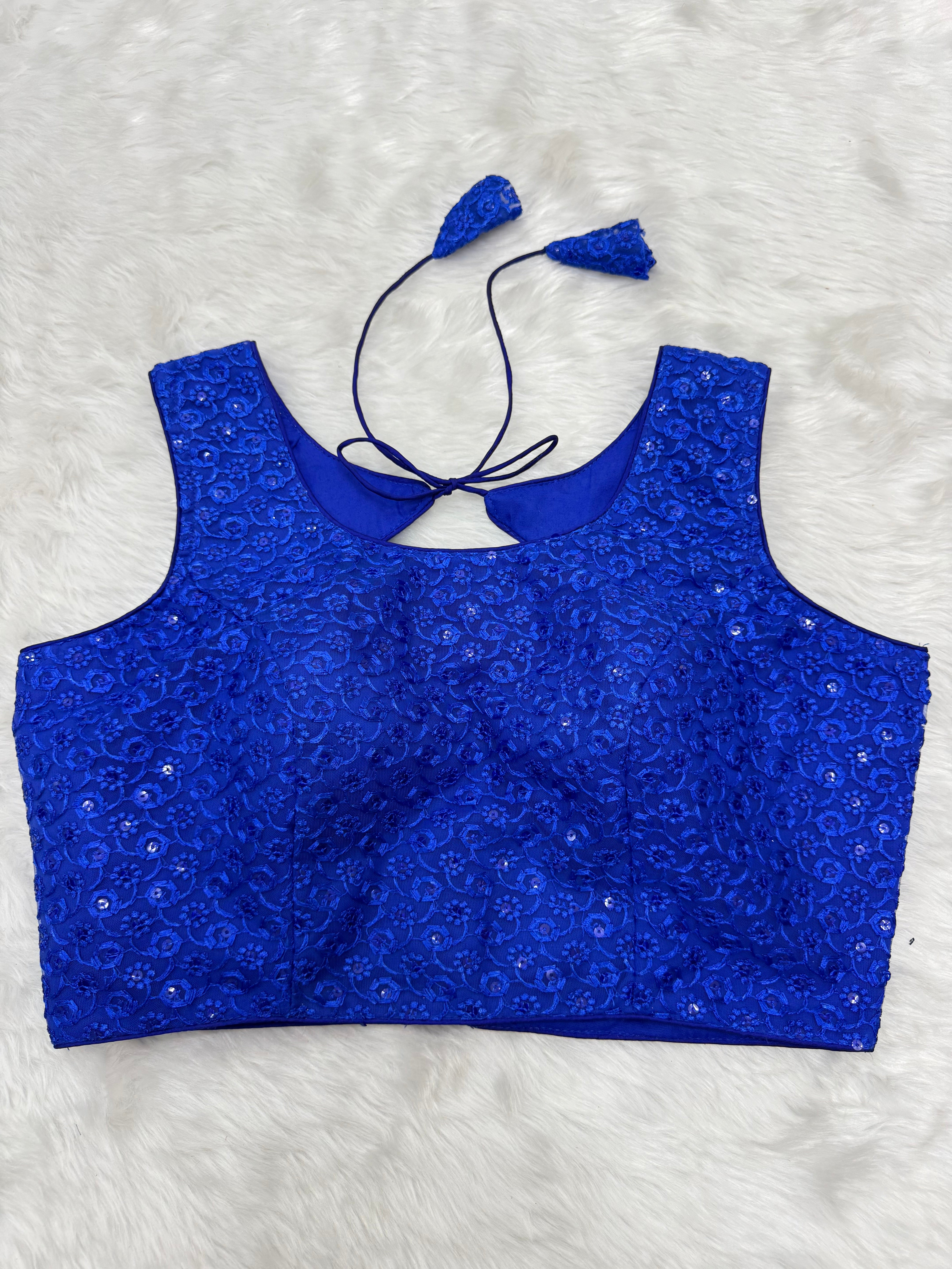 SLEEVELESS DESIGNER READYMADE BLOUSE - ROYAL BLUE