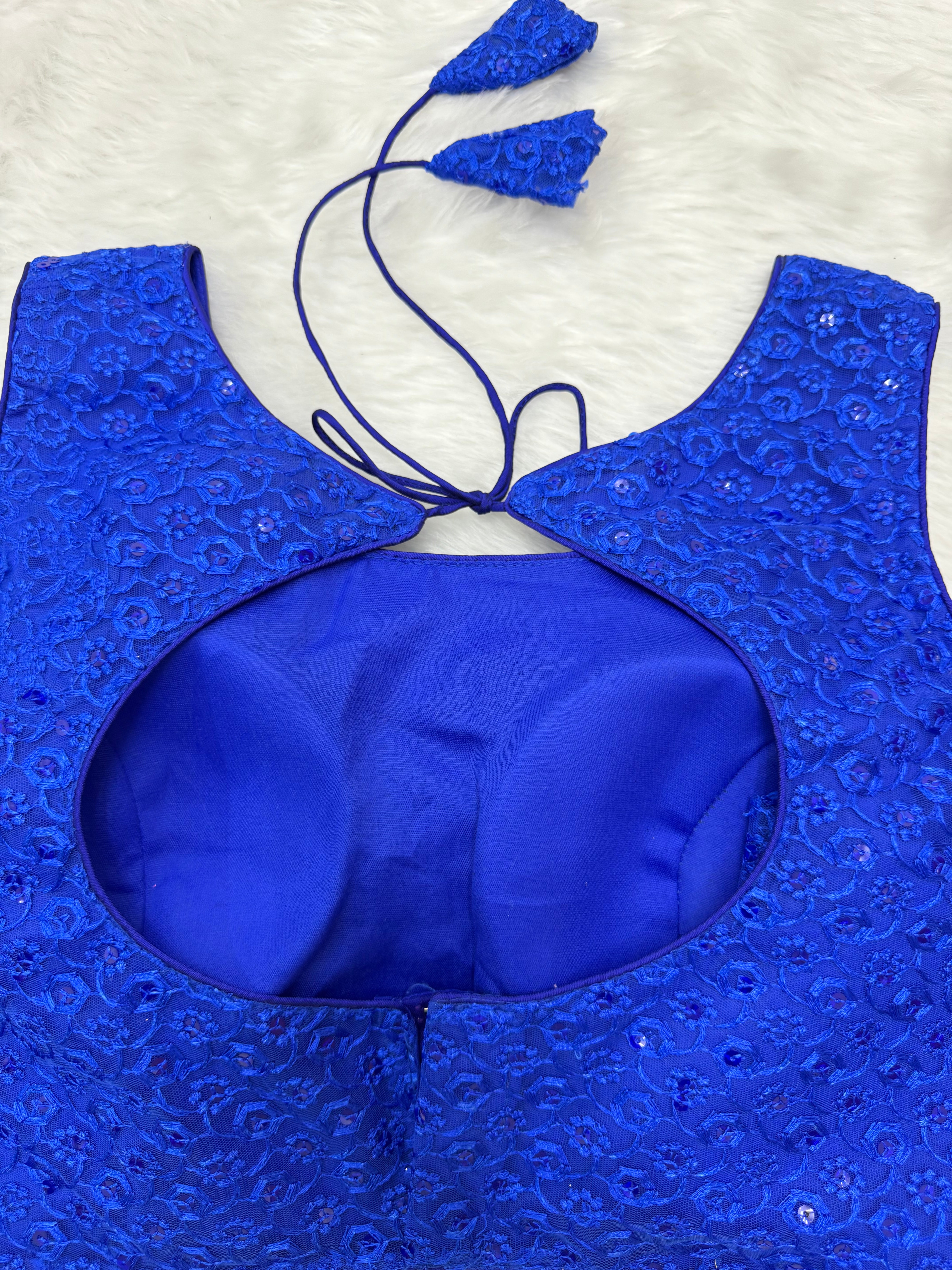 SLEEVELESS DESIGNER READYMADE BLOUSE - ROYAL BLUE