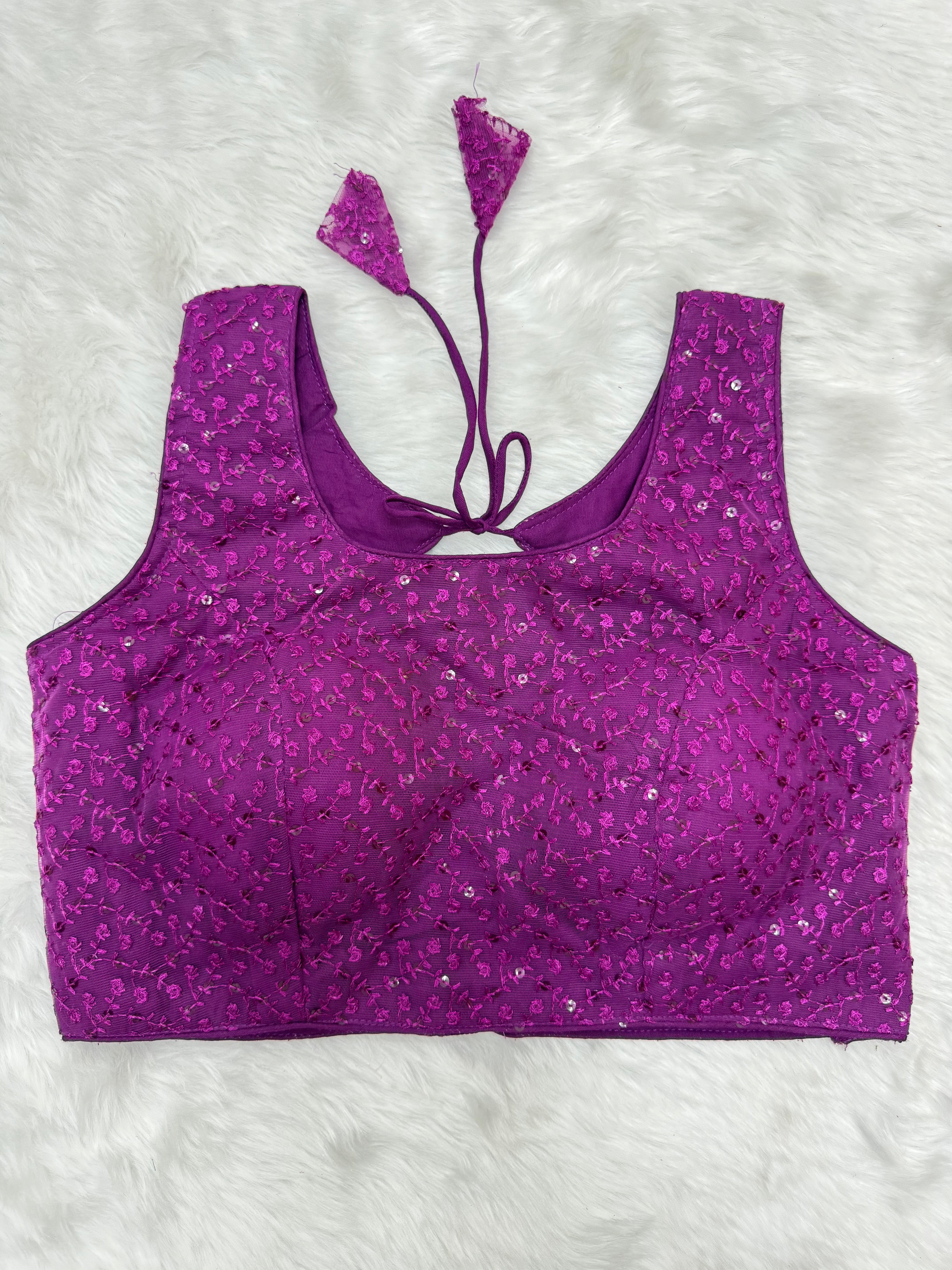 SLEEVELESS DESIGNER READYMADE BLOUSE - BERRY PURPLE