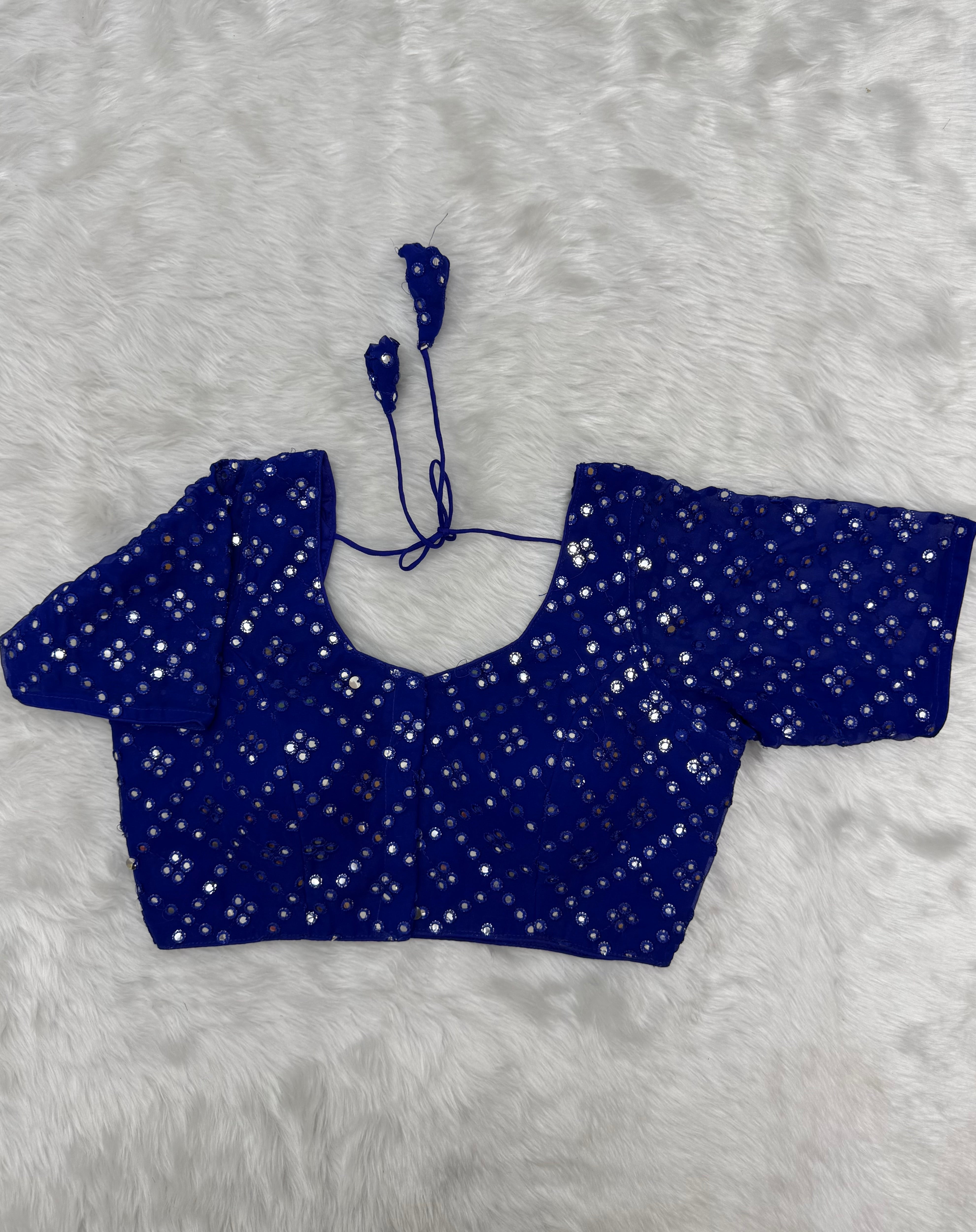 DESIGNER MIRROR WORK READY TO WEAR BLOUSE - BLUE