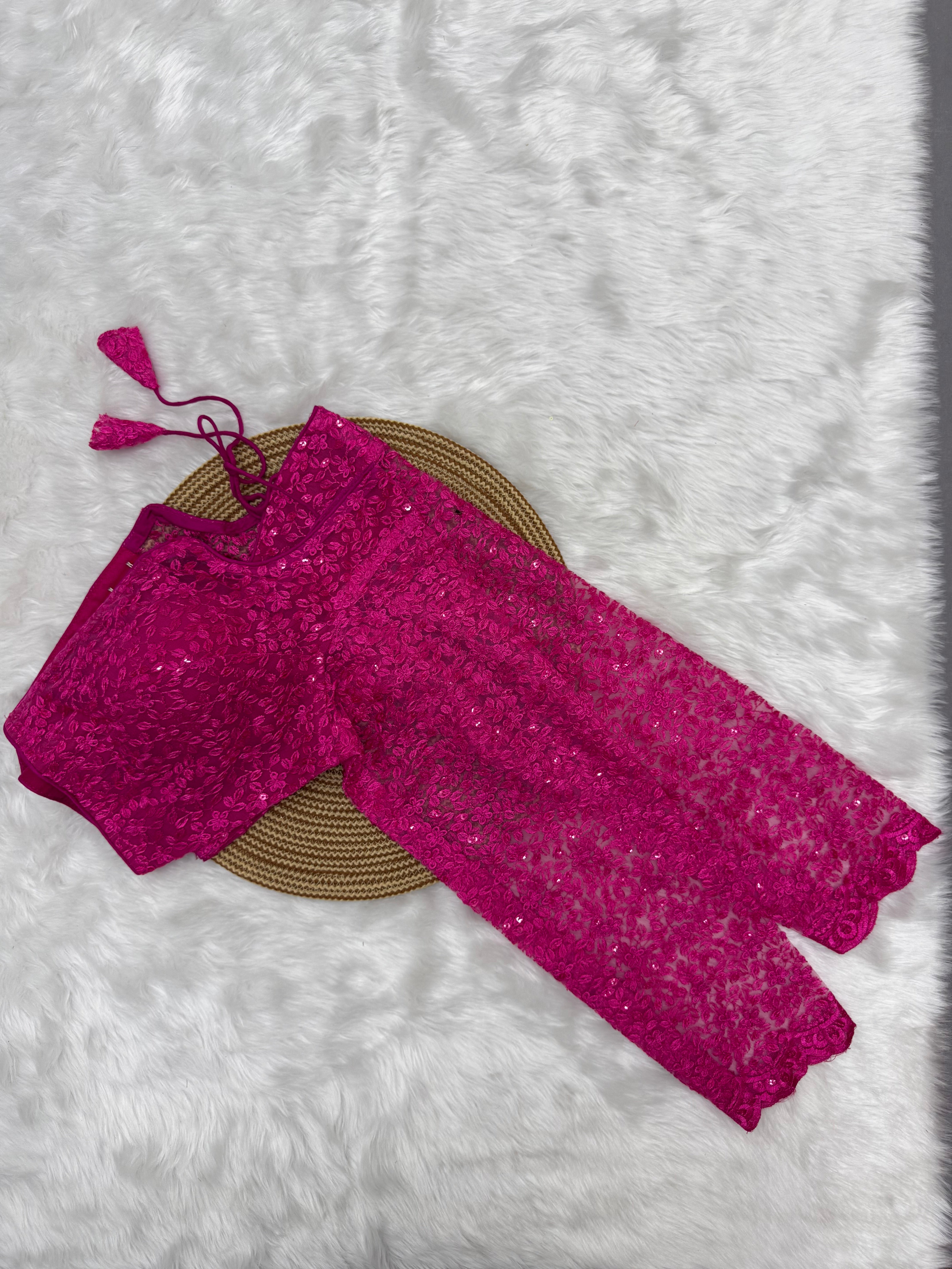 FULL SLEEVE DESIGNER READYMADE BLOUSE - FUCHSIA PINK