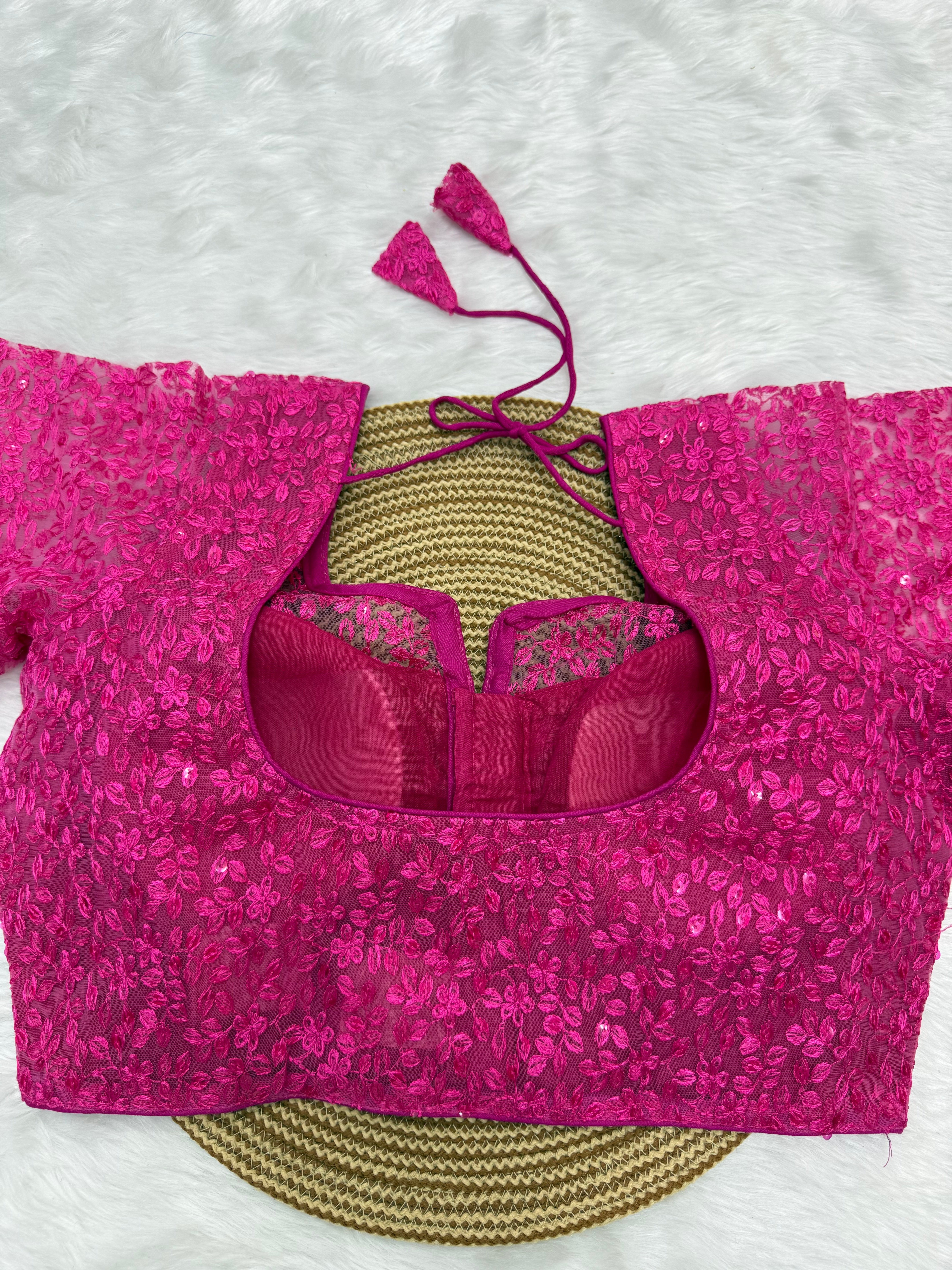FULL SLEEVE DESIGNER READYMADE BLOUSE - FUCHSIA PINK