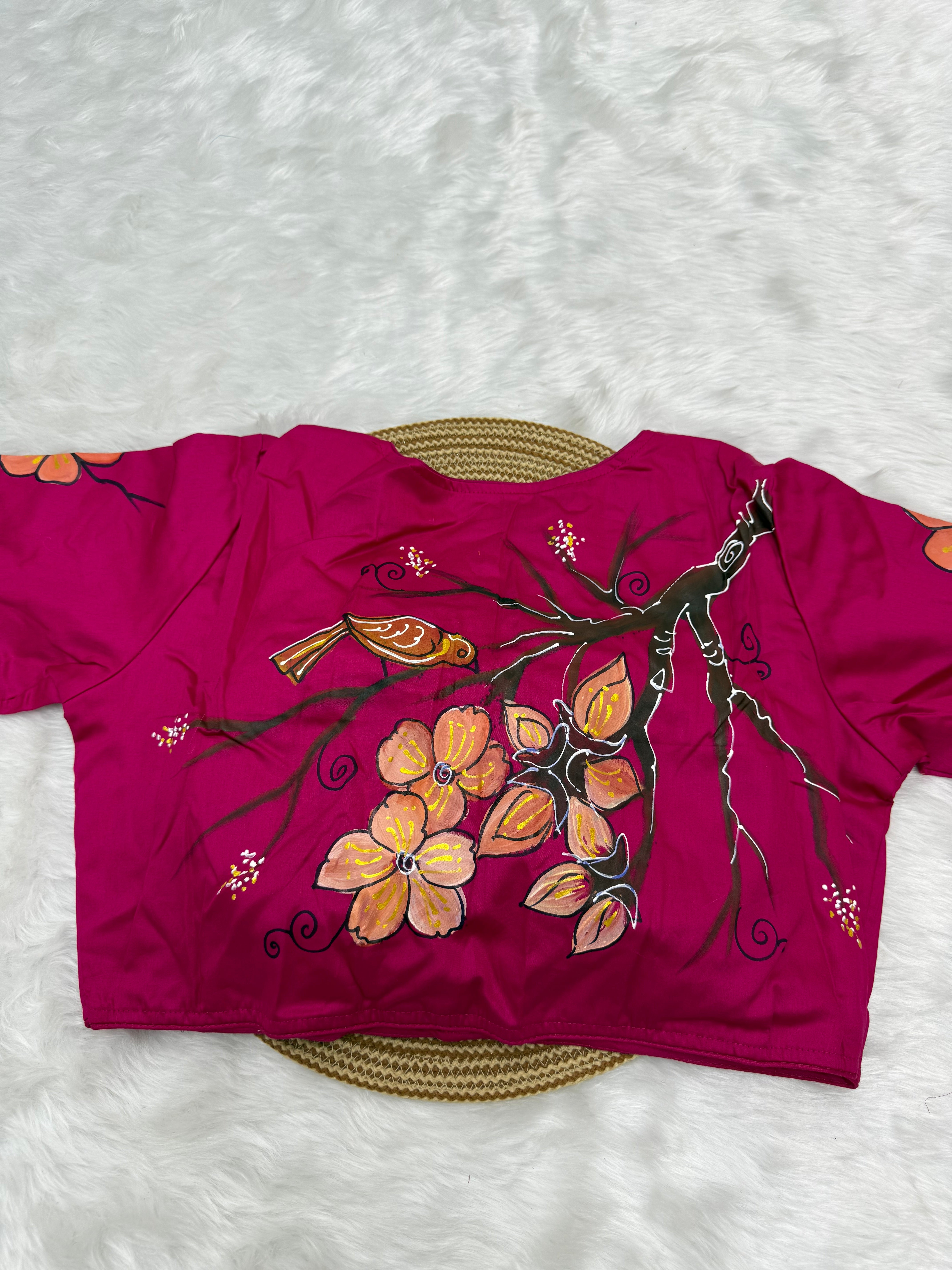 BOUTIQUE STYLE HAND WORK DESIGNER BLOUSE - RANI PINK