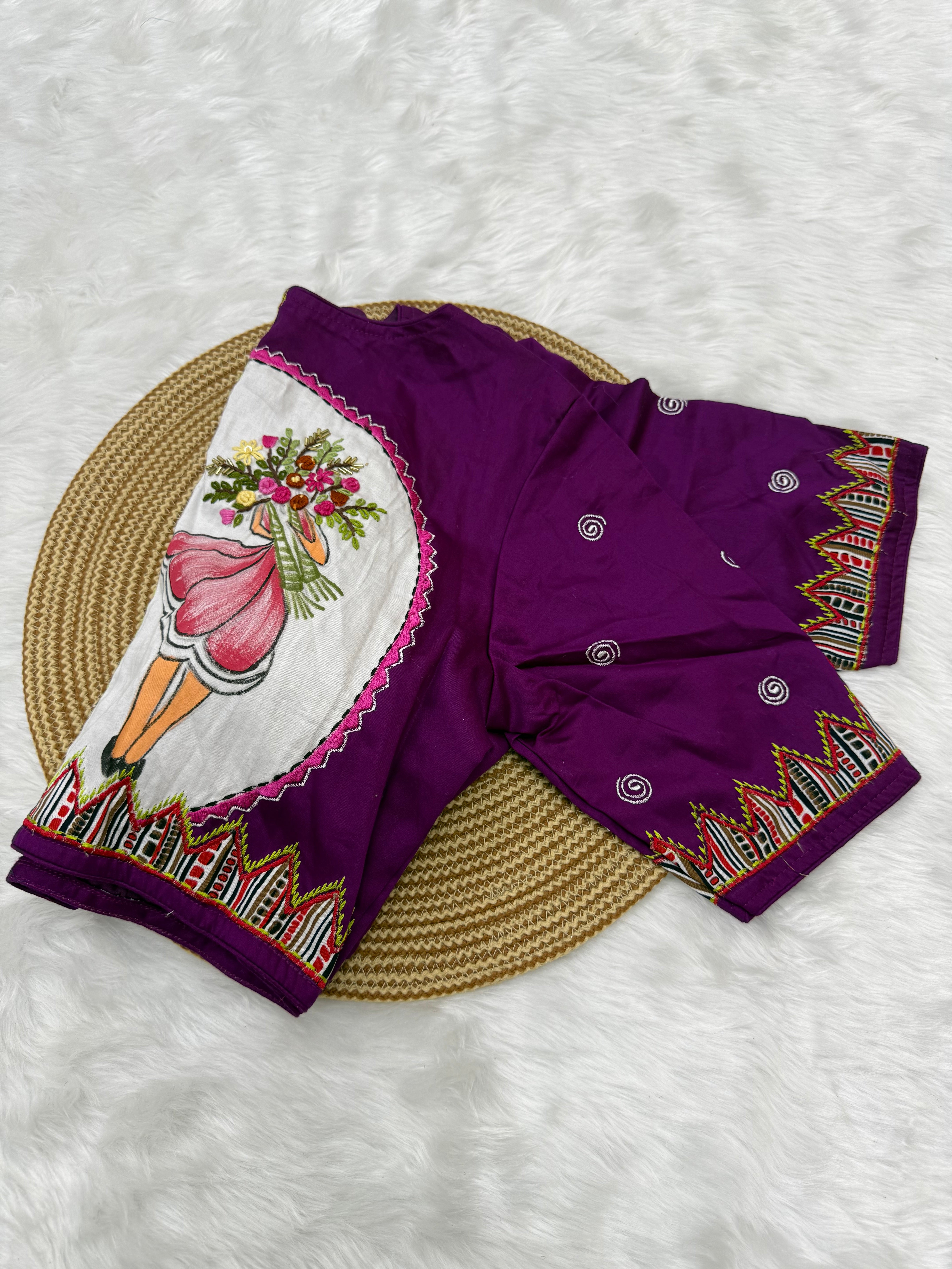 BOUTIQUE STYLE HAND WORK DESIGNER BLOUSE - PURPLE