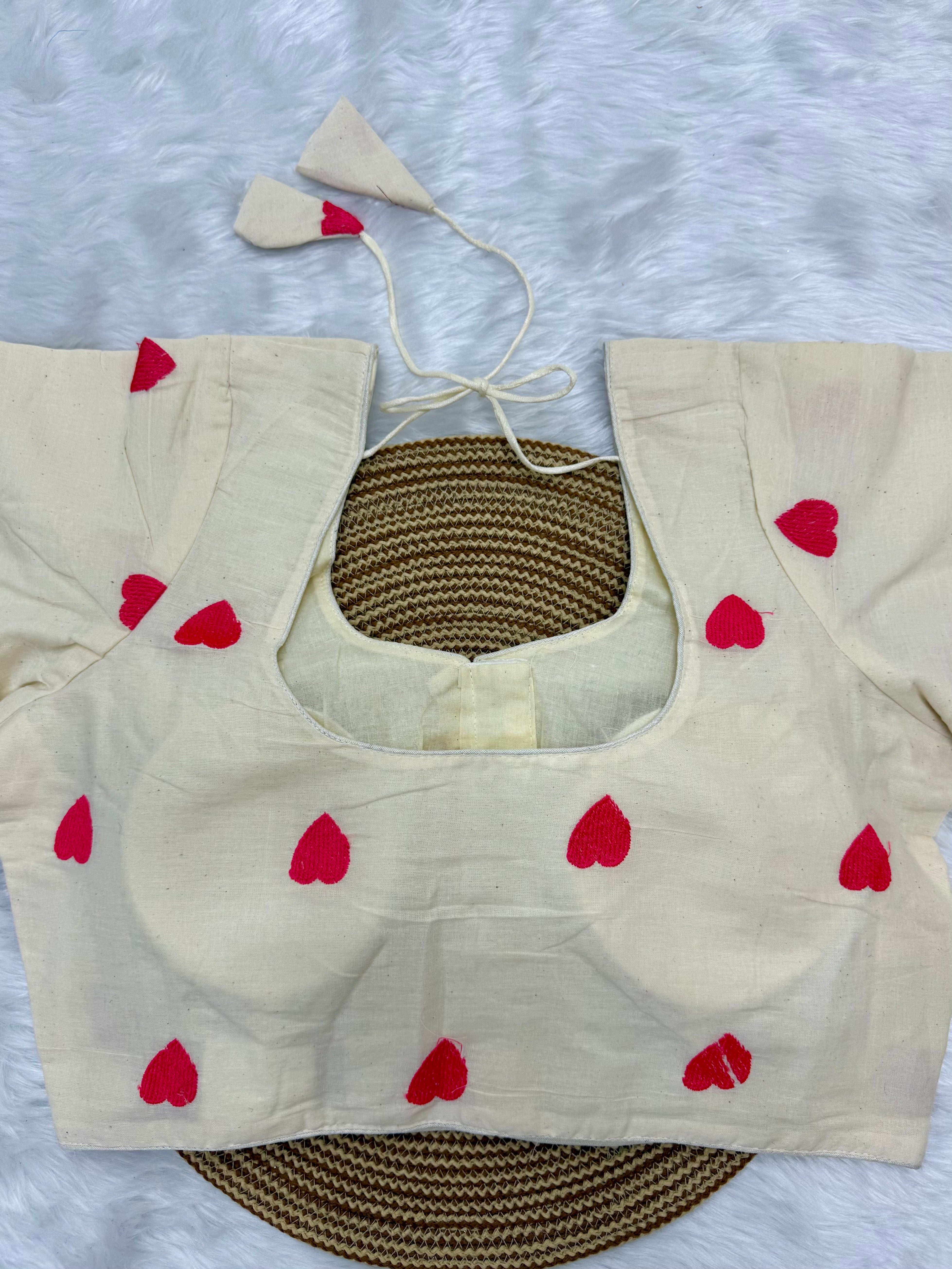 FANCY COTTON READY TO WEAR SAREE BLOUSE - OFF WHITE